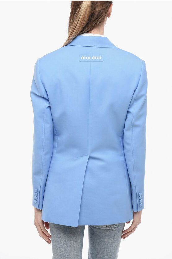 Miu Miu og1mm0724 Wool Virgin Levantina Blazer in Light Blue Size M / US 6-8 / IT 42-44 - 2 Thumbnail