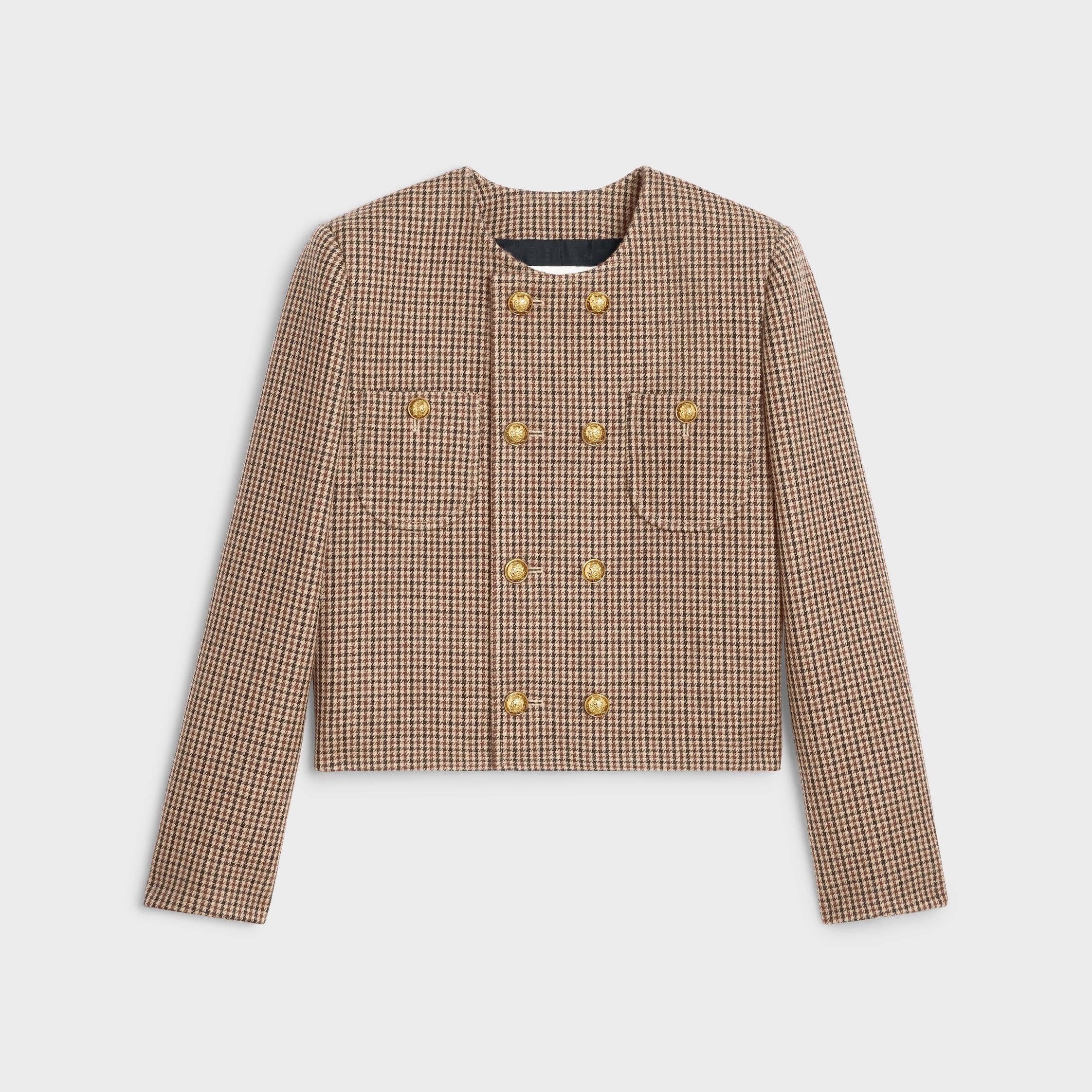 Celine CHELSEA JACKET IN DOUBLE HOUNDSTOOTH WOOL burgundy/beige/black Size XS / US 0-2 / IT 36-38 - 1 Thumbnail