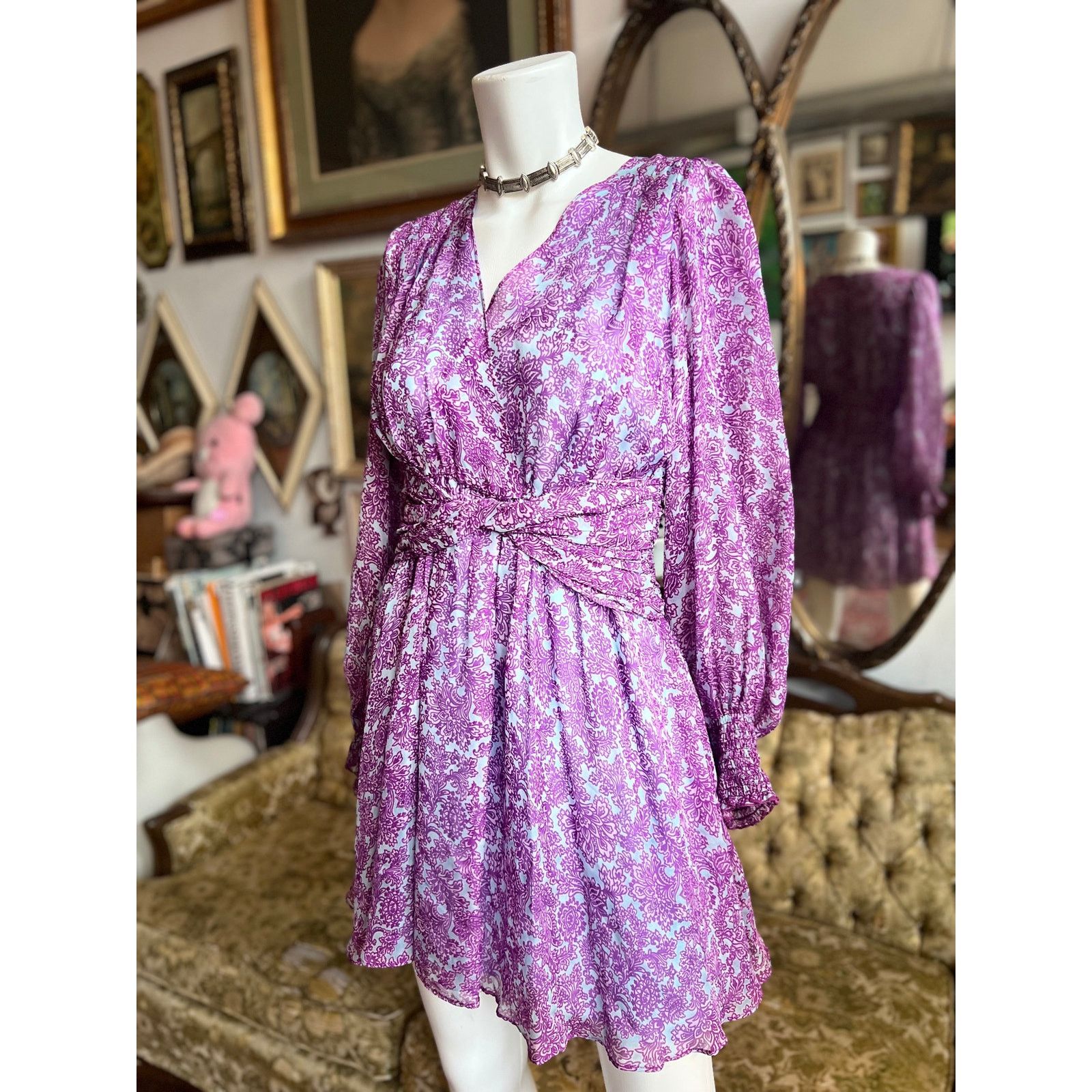 Amur AMUR Dress Purple/Blue Silk Chiffon Floral Dress Size 4 Size S / US 4 / IT 40 - 5 Thumbnail
