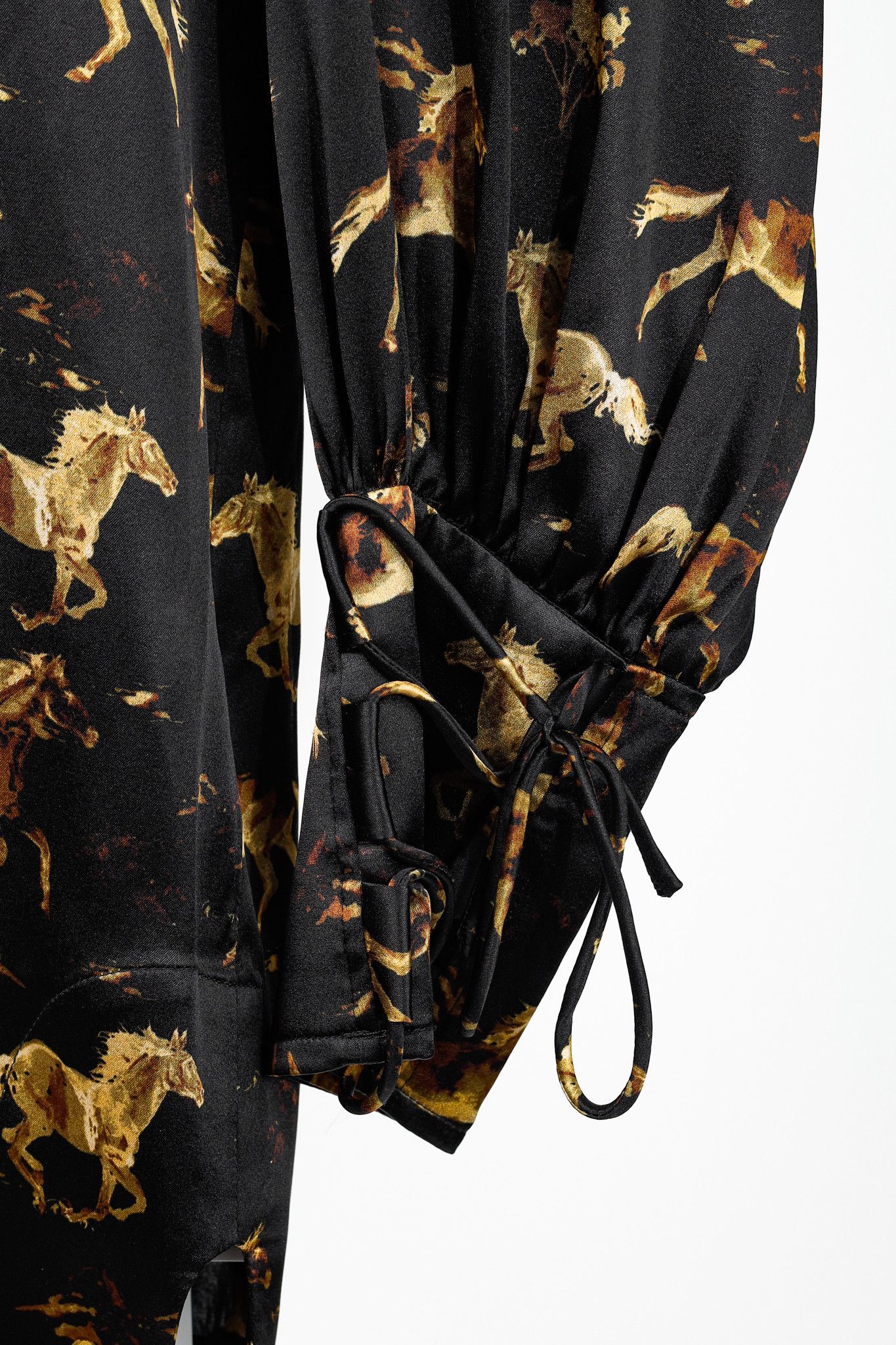 Ganni Ganni Black Silk Satin Horse-Print Tie-Neck Blouse Size XS / US 0-2 / IT 36-38 - 5 Thumbnail