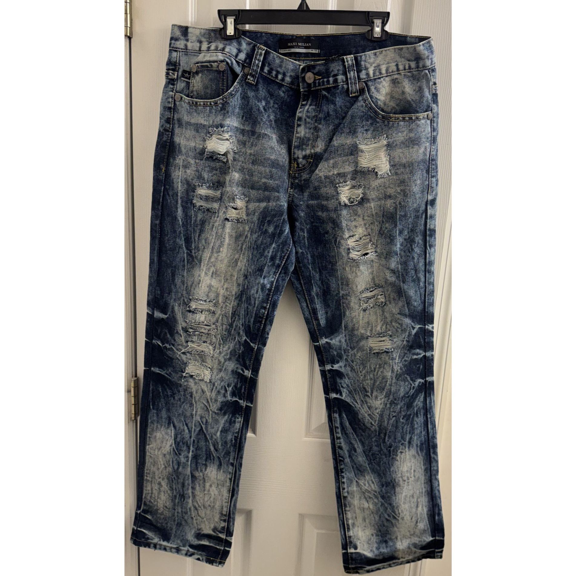 Maximilian Davis Max Milian Ripped Distressed Jean Mens 36/30 Size US 36 / EU 52 - 1 Thumbnail