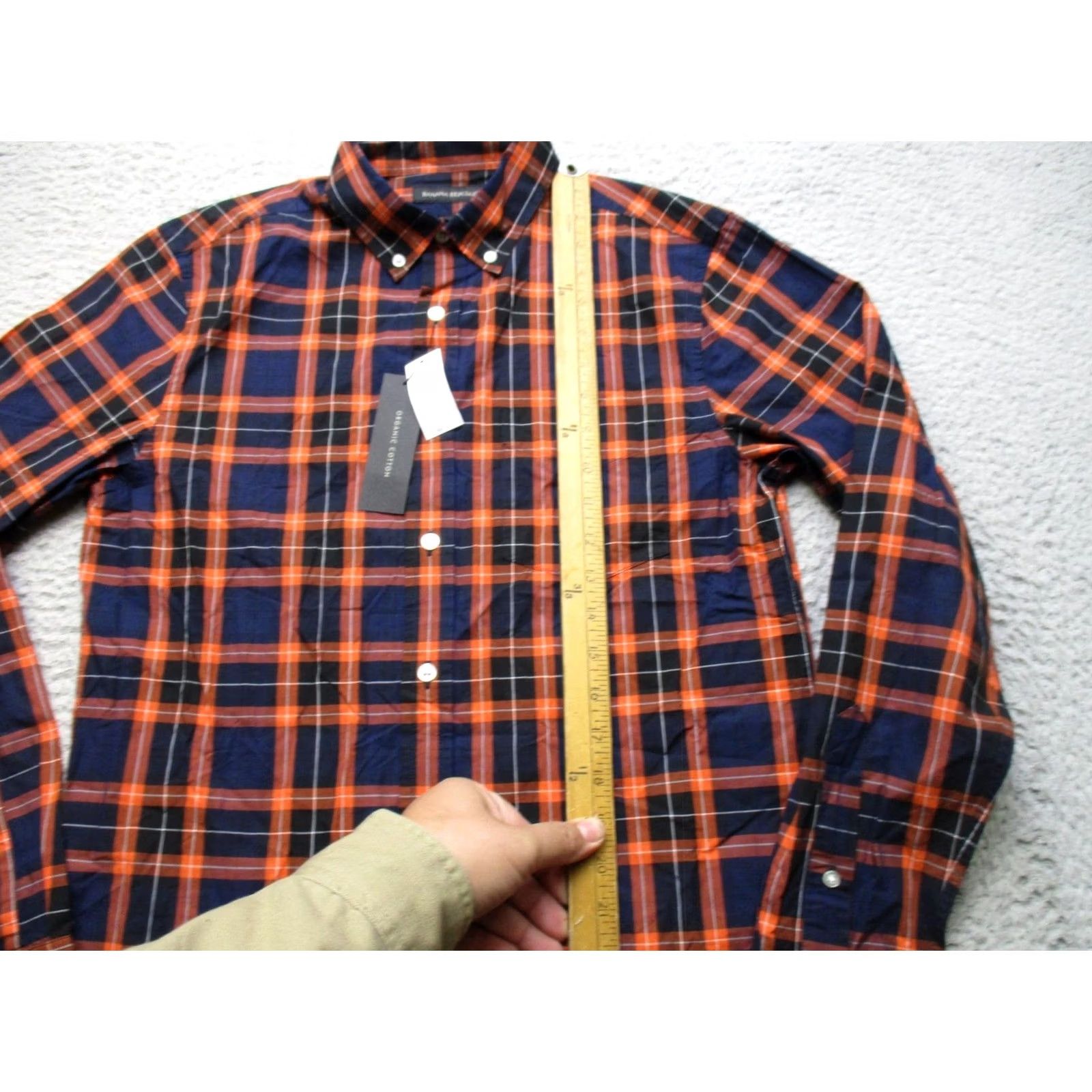 Banana Republic Banana Republic Mens Small Slim Fit Navy Orange Plaid Button-Up Shirt Organic Cotton Size US S / EU 44-46 / 1 - 7 Thumbnail