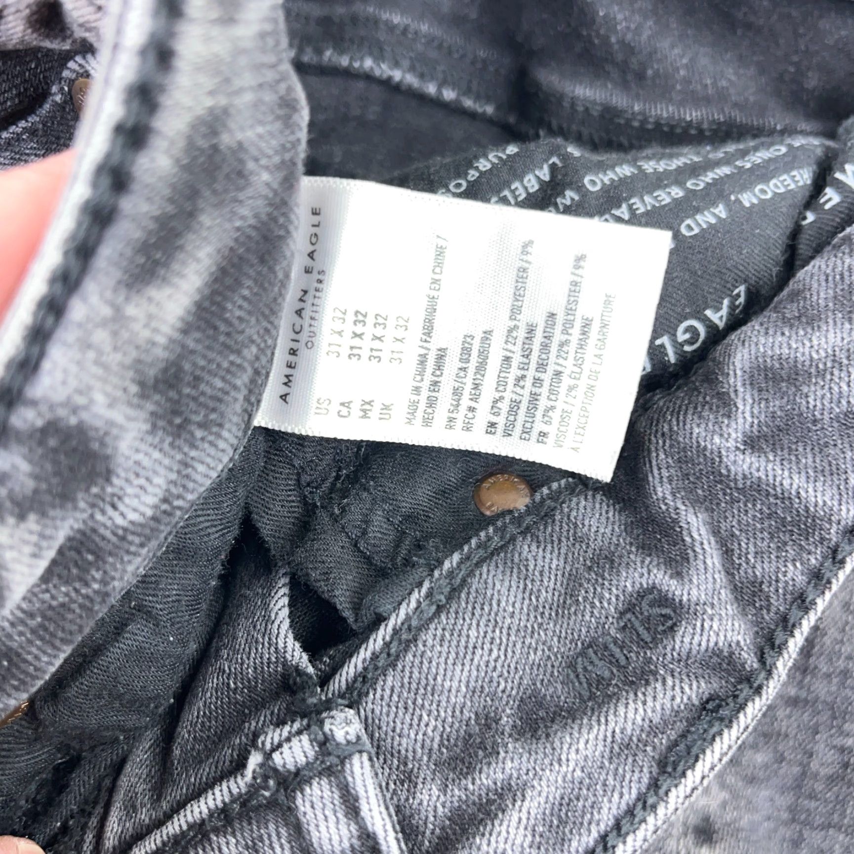 American Eagle Outfitters American Eagle Jeans Men 31x32 Slim Fit Straight Black Distressed Charcoal Wash 5-Pocket Denim Slim Modern Mens Size US 31 - 4 Thumbnail