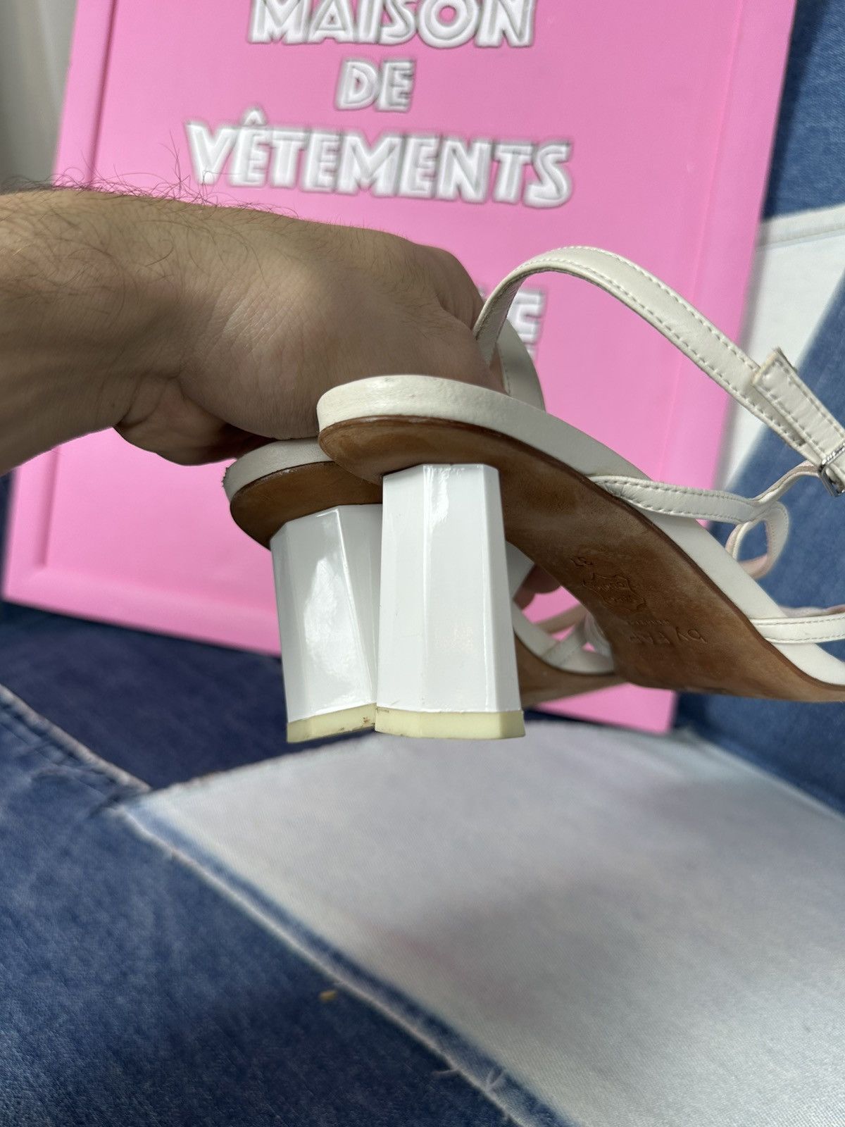 By Far By Far Handmade Heels Sandals Shoes White Thin Strap Leather Size US 8 / IT 38 - 11 Thumbnail