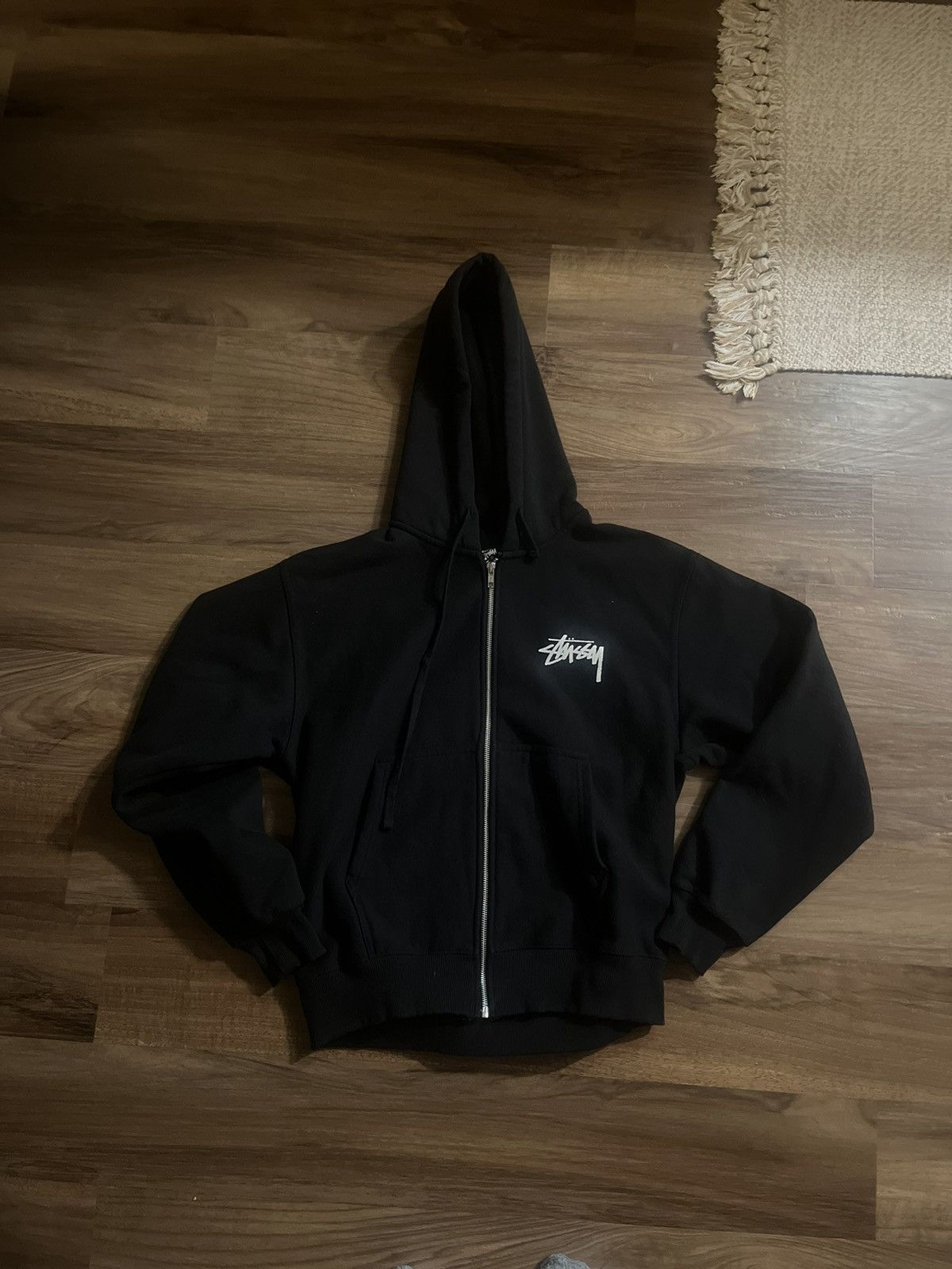 image of Super Stussy Burning Stock Zip Hoodie 'black', Men's (Size Small)