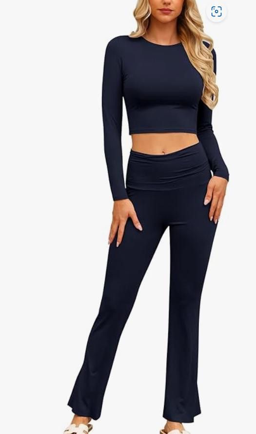 NBDN Nobrandedon Lounge Set with Fold-Over Flare Pants, Long Sleeve SMALL Size ONE SIZE - 1 Thumbnail