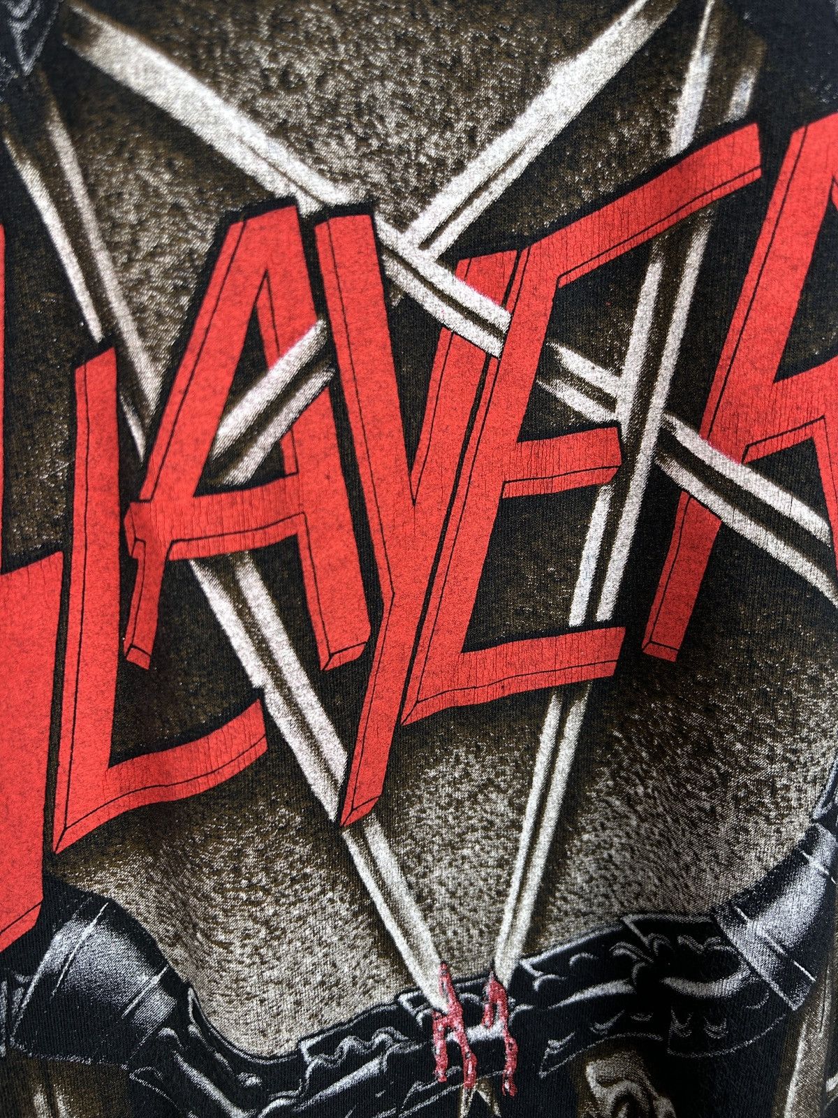 Band Tees 90s Vintage Slayer Double Sided Print Eagle Rare T-Shirt Size US XL / EU 56 / 4 - 7 Thumbnail