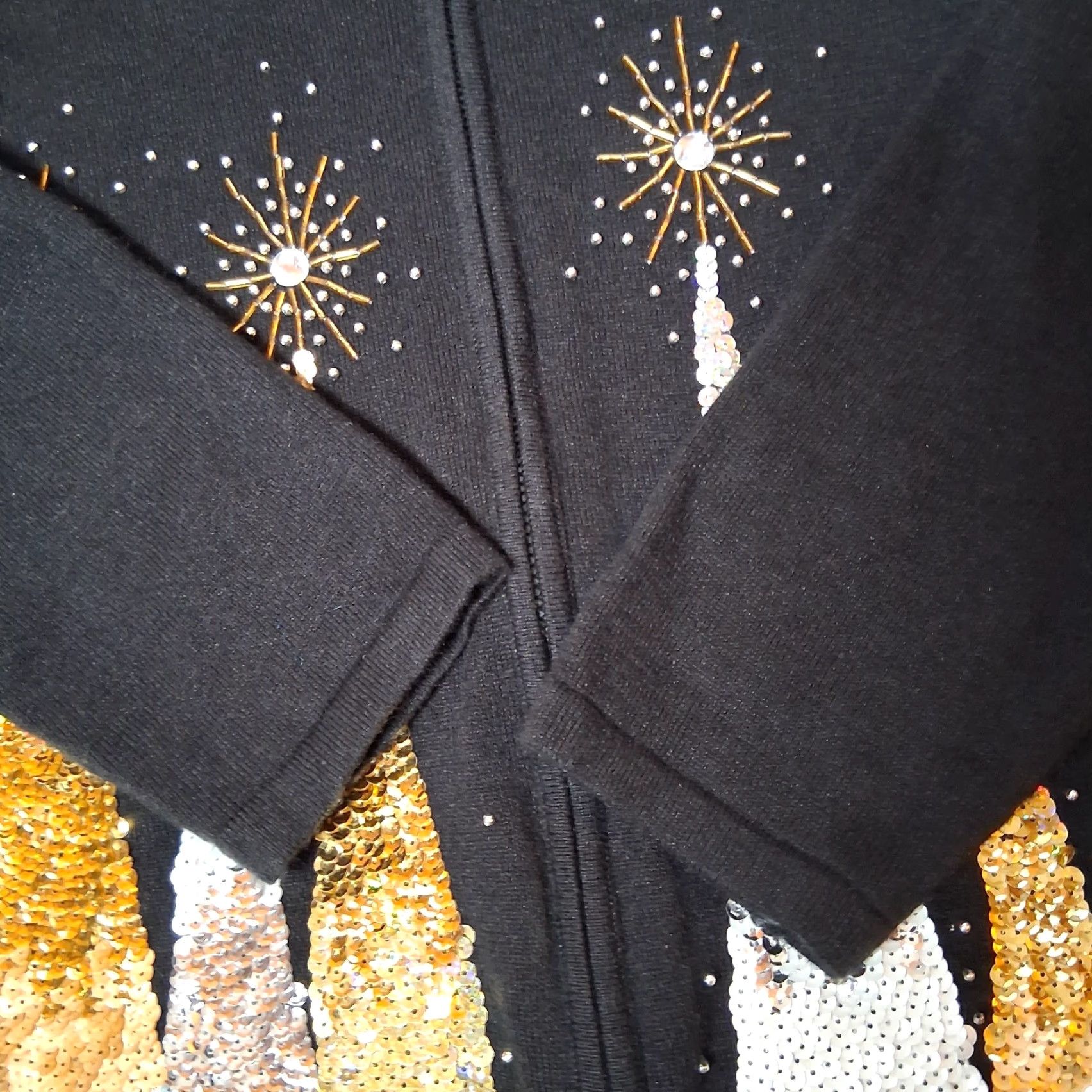 Vintage Berek Cardigan Sweater L Black Beaded Sequins Christmas Pine Tree Winter Womens Size L / US 10 / IT 46 - 6 Thumbnail