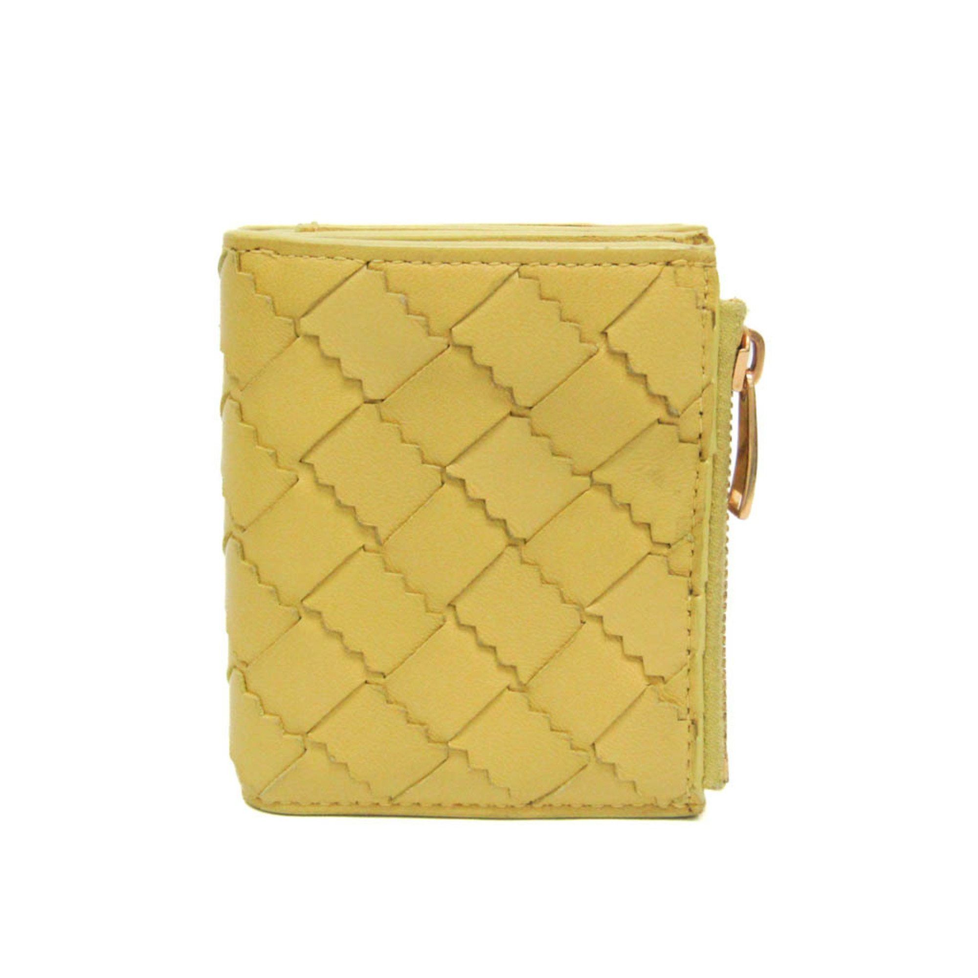 Bottega Veneta Bottega Veneta Intrecciato Zigzag 629563 Women's Leather Wallet (tri-fold) Yellow Size ONE SIZE - 1 Thumbnail