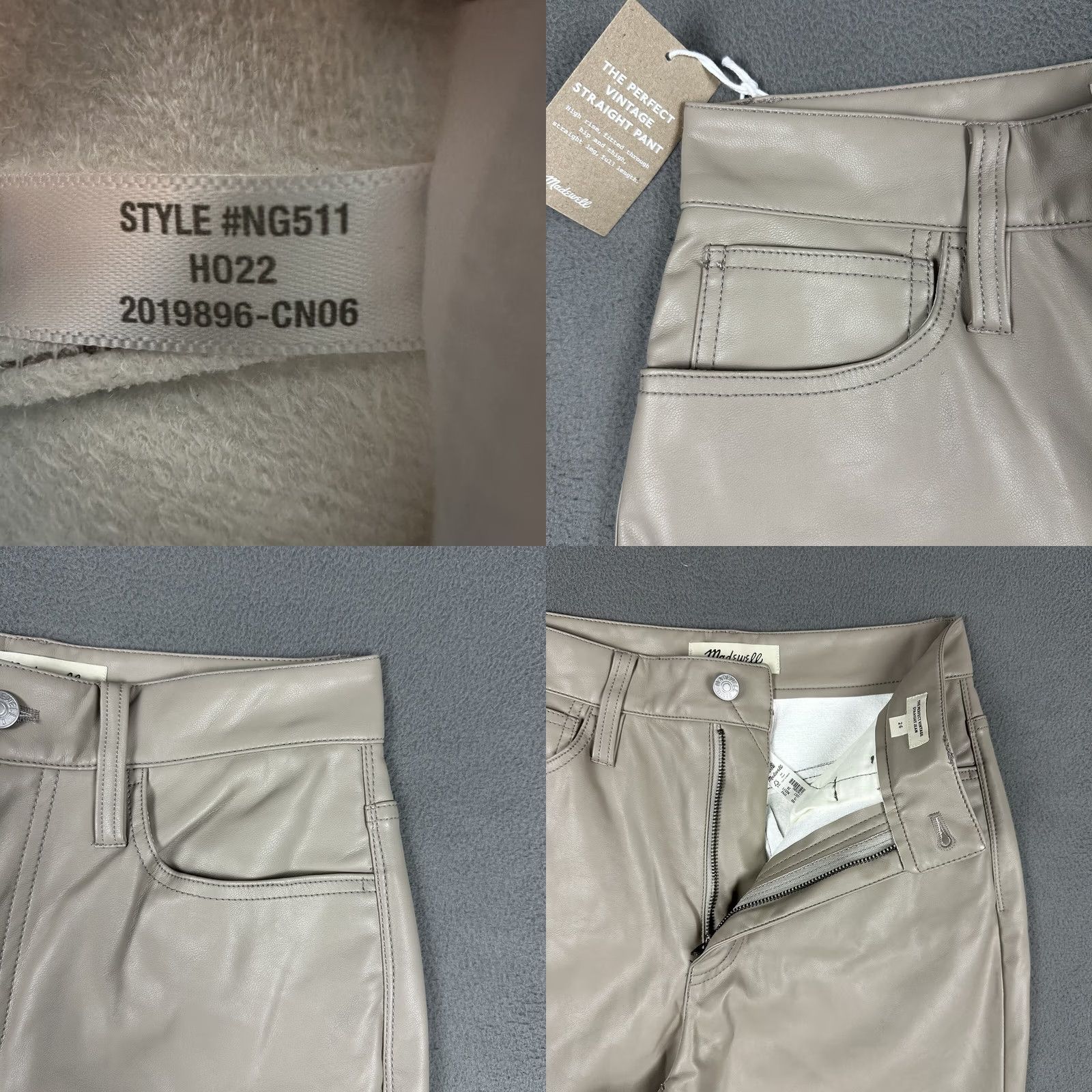 Madewell NWT Madewell The Perfect Vintage Straight Jeans Womens 26 Beige Faux Leather Pant Size 26" / US 2 / IT 38 - 9 Thumbnail