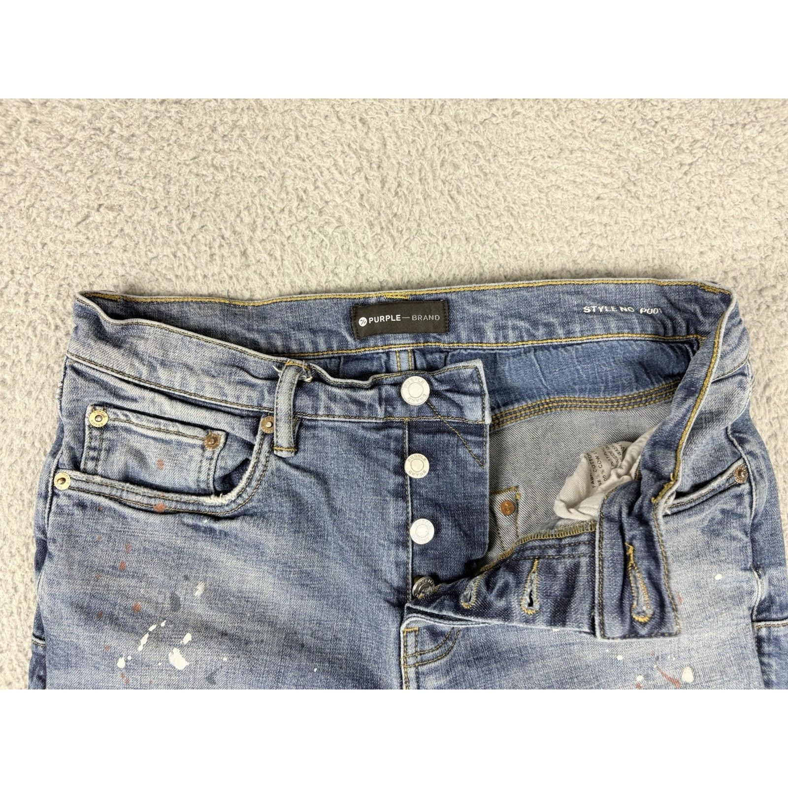 Purple Brand Purple Brand Jeans Men’s 31 Blue Splatter P001 Distress Moto Size US 31 - 4 Thumbnail