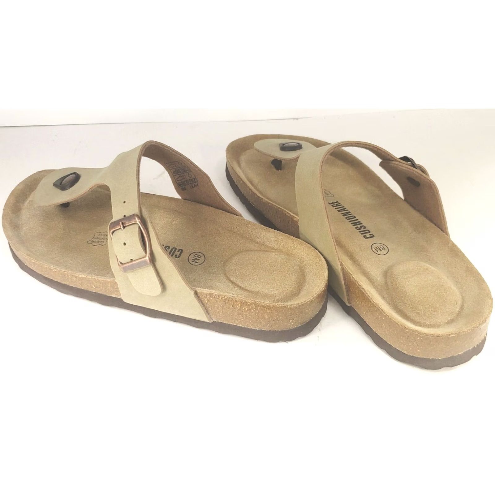 Vintage CUSHIONAIRE Leah Women's Sandal Tan Leather Slip-On Flip Flop Toe Post 8 Size US 8 / IT 38 - 5 Thumbnail