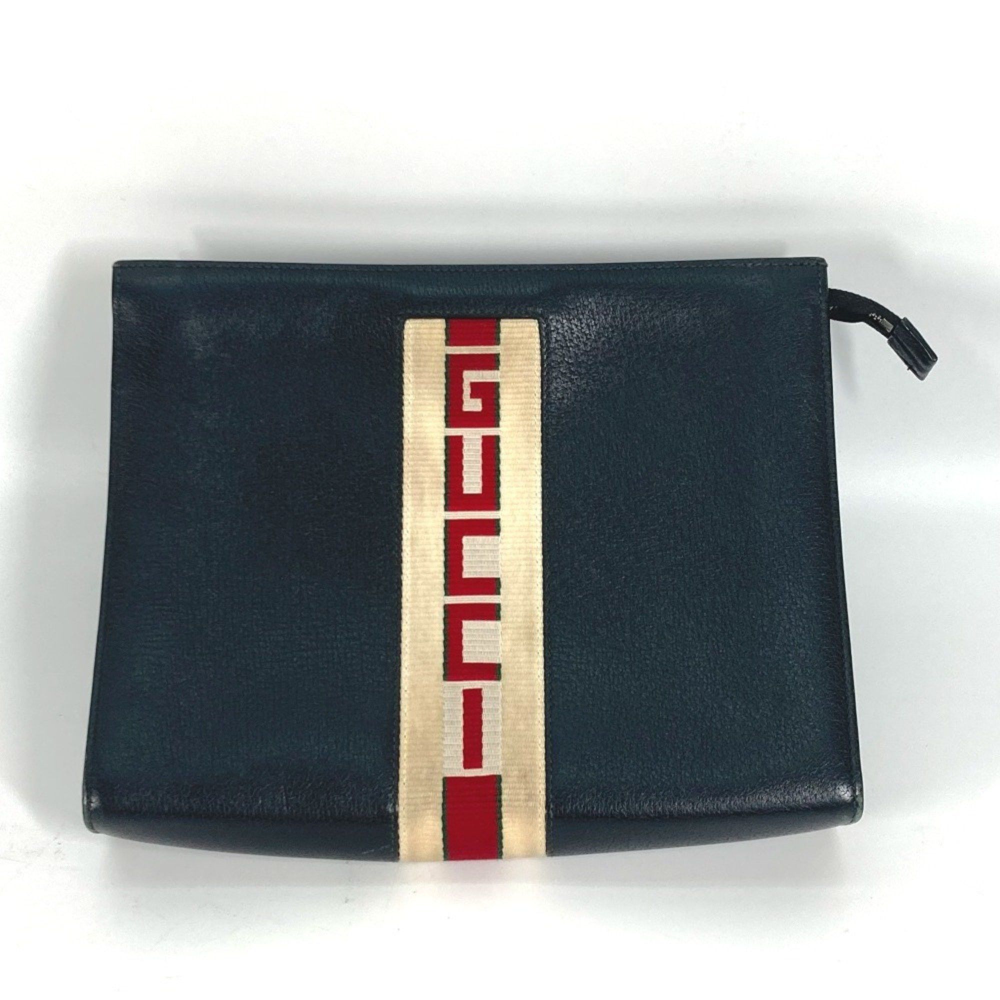 GUCCI 475316 Pouch Web Stripe Logo Second Bag Clutch Leather Men's