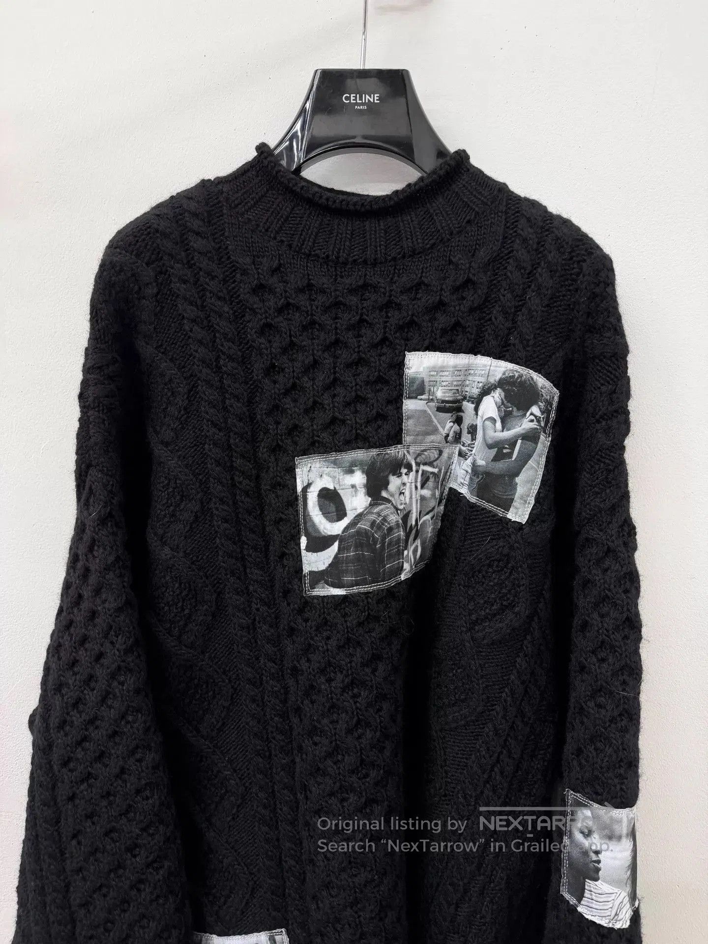 Takahiromiyashita The Soloist. Black Cable Knit Sweater with Photo Patches, Size M. Size US M / EU 48-50 / 2 - 2 Thumbnail