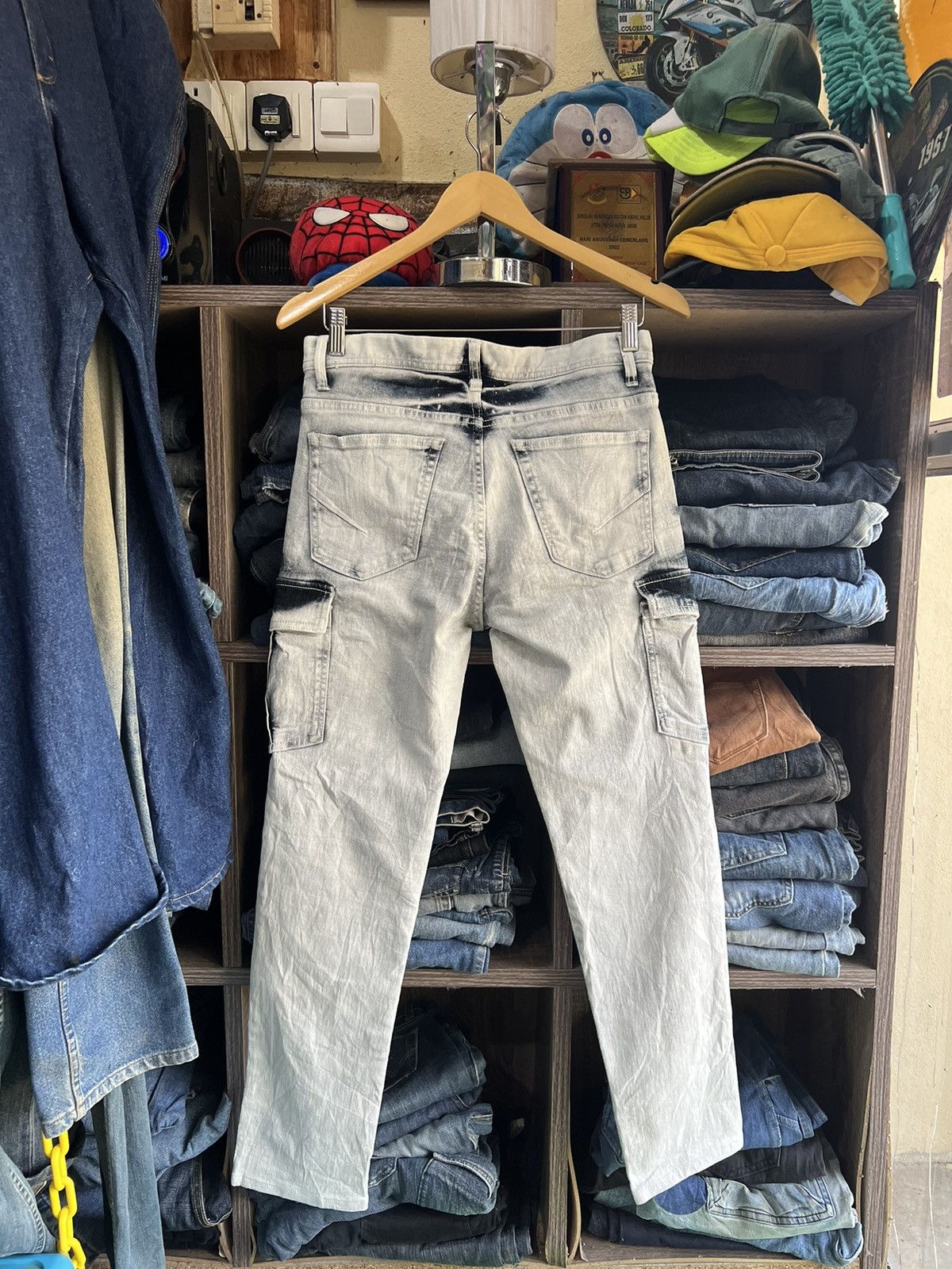 Japanese Brand 🔥Growth by Grail Bleach Denim Cargo Pant Size US 31 - 3 Thumbnail
