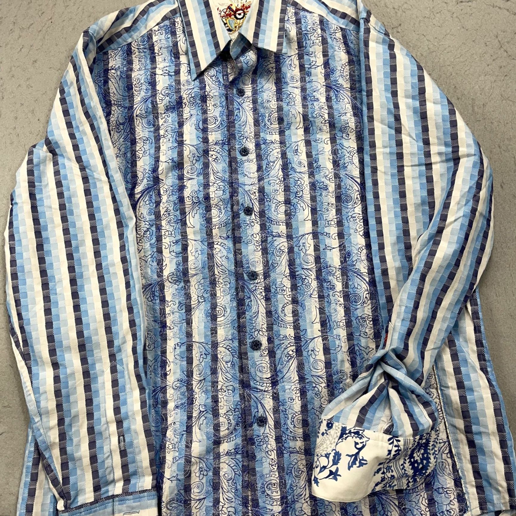 Robert Graham Robert Graham Shirt Mens M Blue Stripe Paisley Flip Cuff Button Casual Size US M / EU 48-50 / 2 - 3 Thumbnail