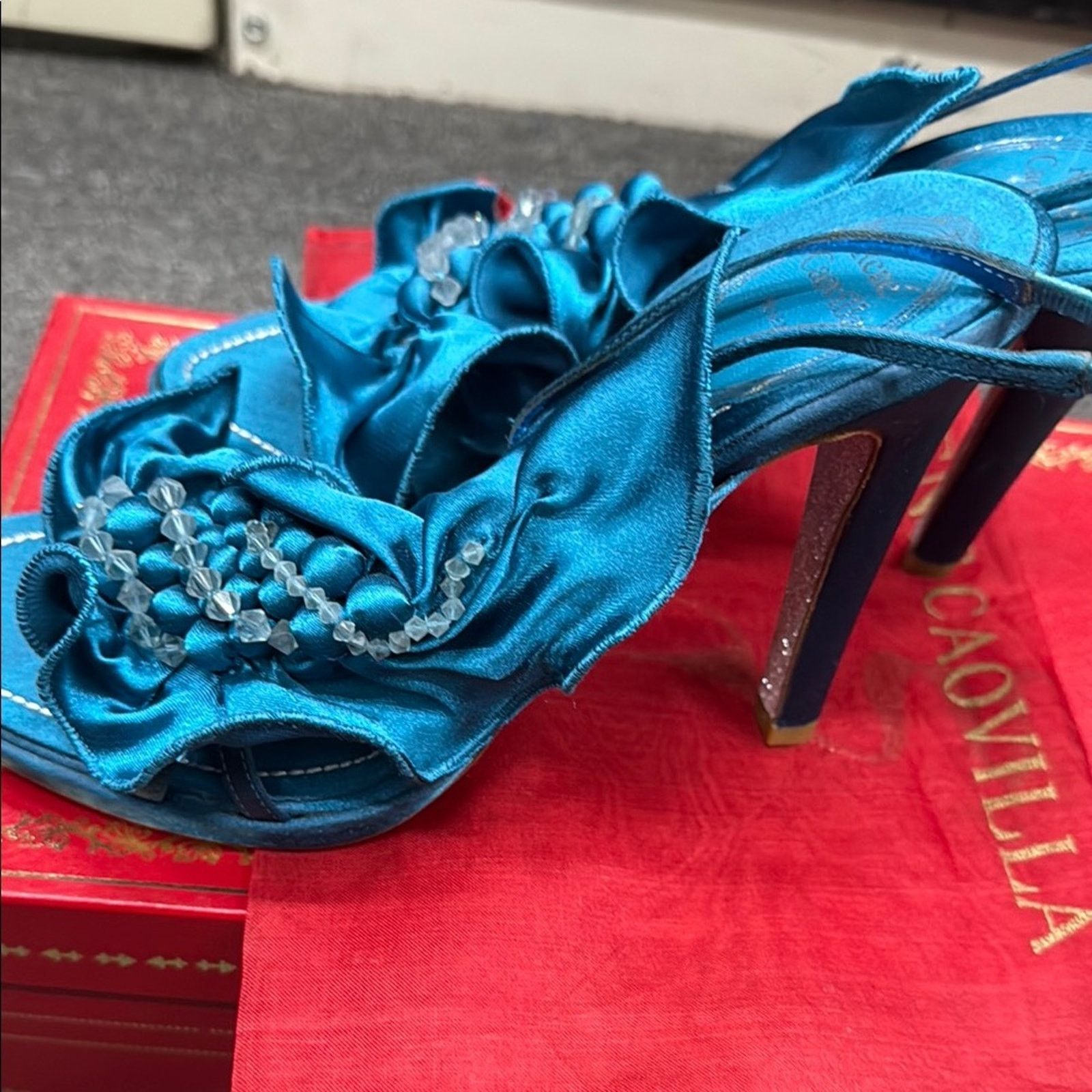 Rene Caovilla NWT Rene Caovilla Blue Satin Women's Shoes Size 37.5 US 7.5 Size US 7.5 / IT 37.5 - 7 Thumbnail