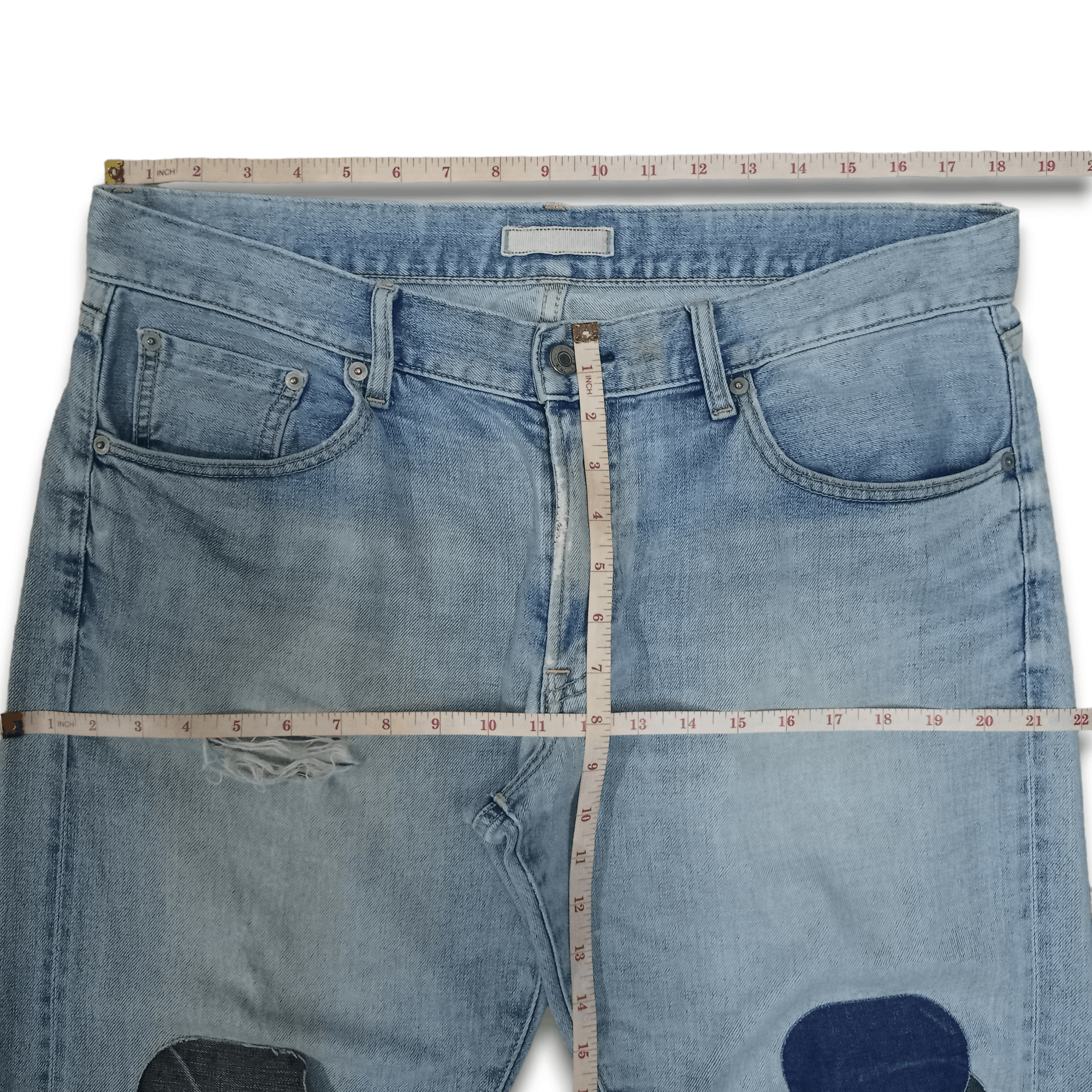 Japanese Brand × Uniqlo Vintage Uniqlo Selvedge Patched Loose Jeans 36x31 Size US 36 / EU 52 - 8 Thumbnail