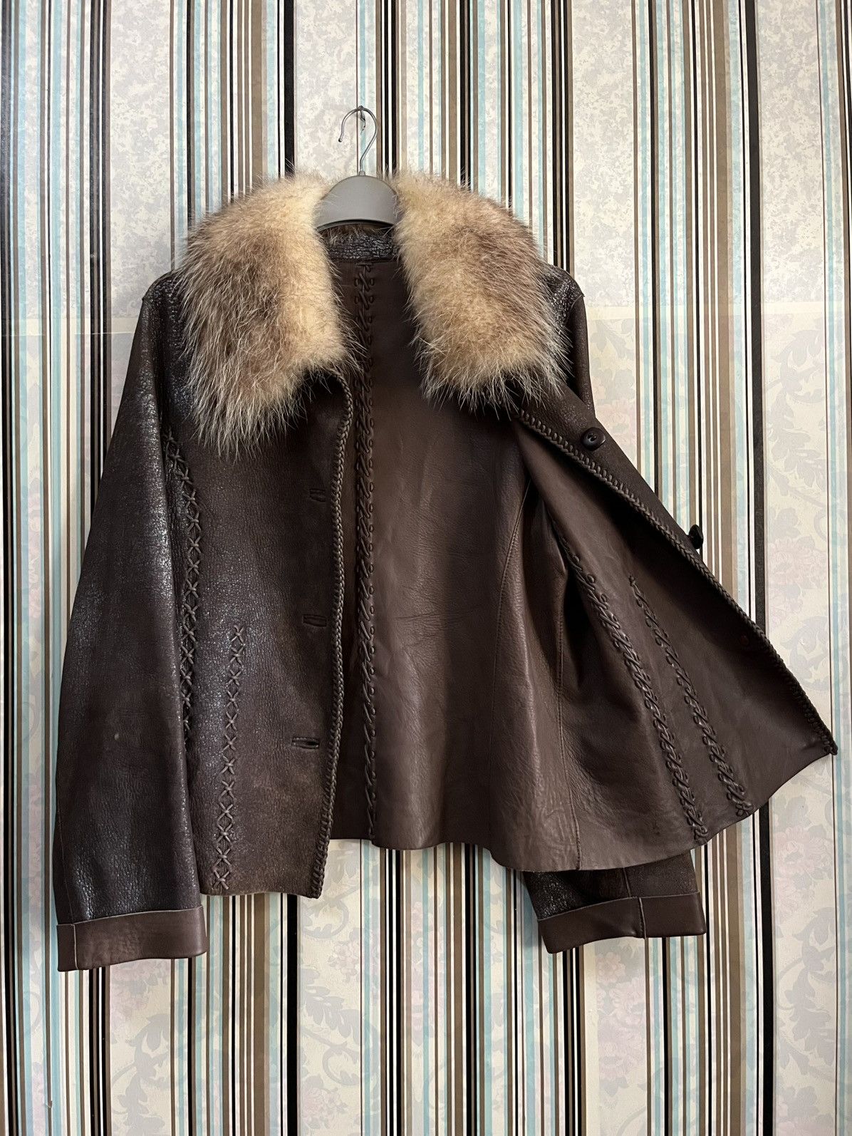 14th Addiction 1990s white bear corp fur leather boho shearling jacket #C1 Size M / US 6-8 / IT 42-44 - 3 Thumbnail