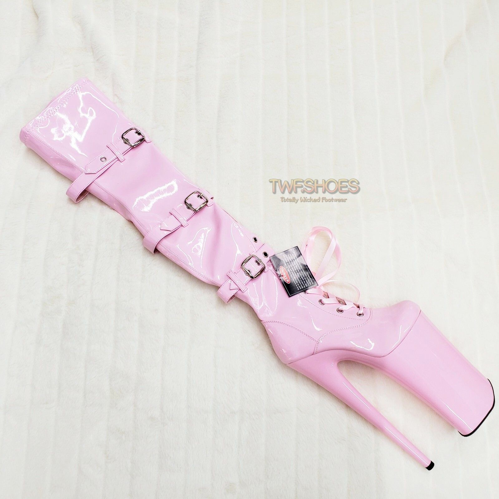 Other Beyond 3028 Lace Up Thigh High Baby Pink Patent Boots 10" He Size US 9 / IT 39 - 5 Thumbnail