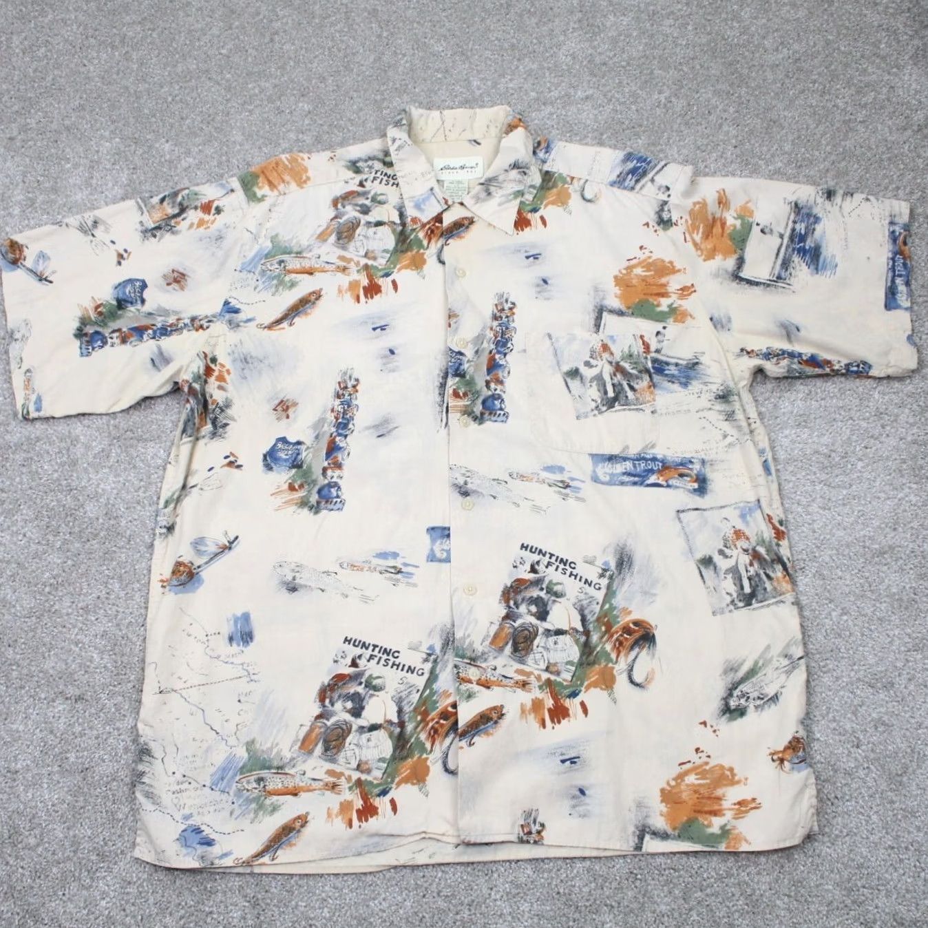 Eddie Bauer Eddie Bauer Shirt Mens Large Tan Hunting Fishing Graphic Print 100% Cotton S/S Button Up Size US L / EU 52-54 / 3 - 2 Thumbnail