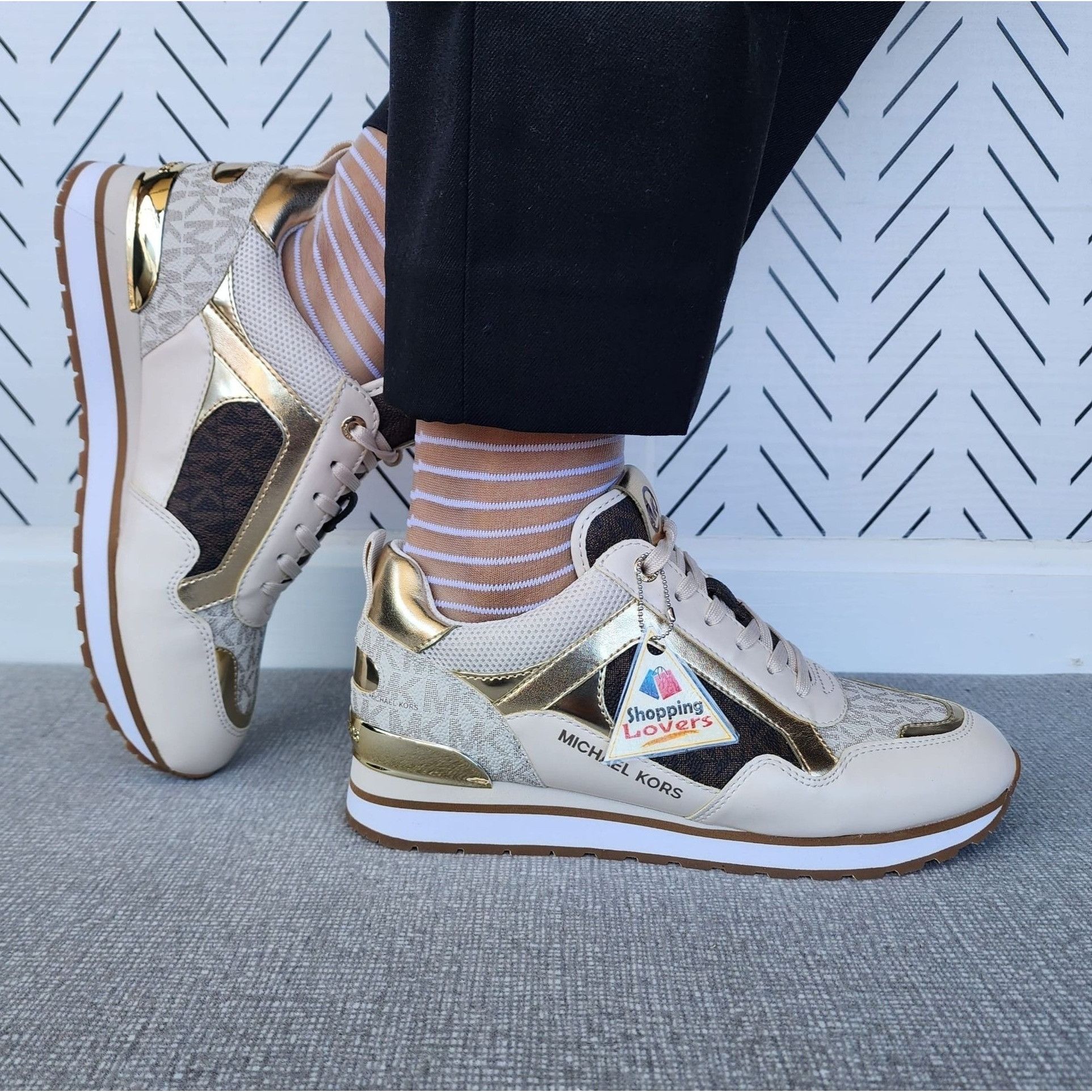 image of Michael Kors Wilma Trainer Size 5 Women Sneakers Brown Gold in Beige