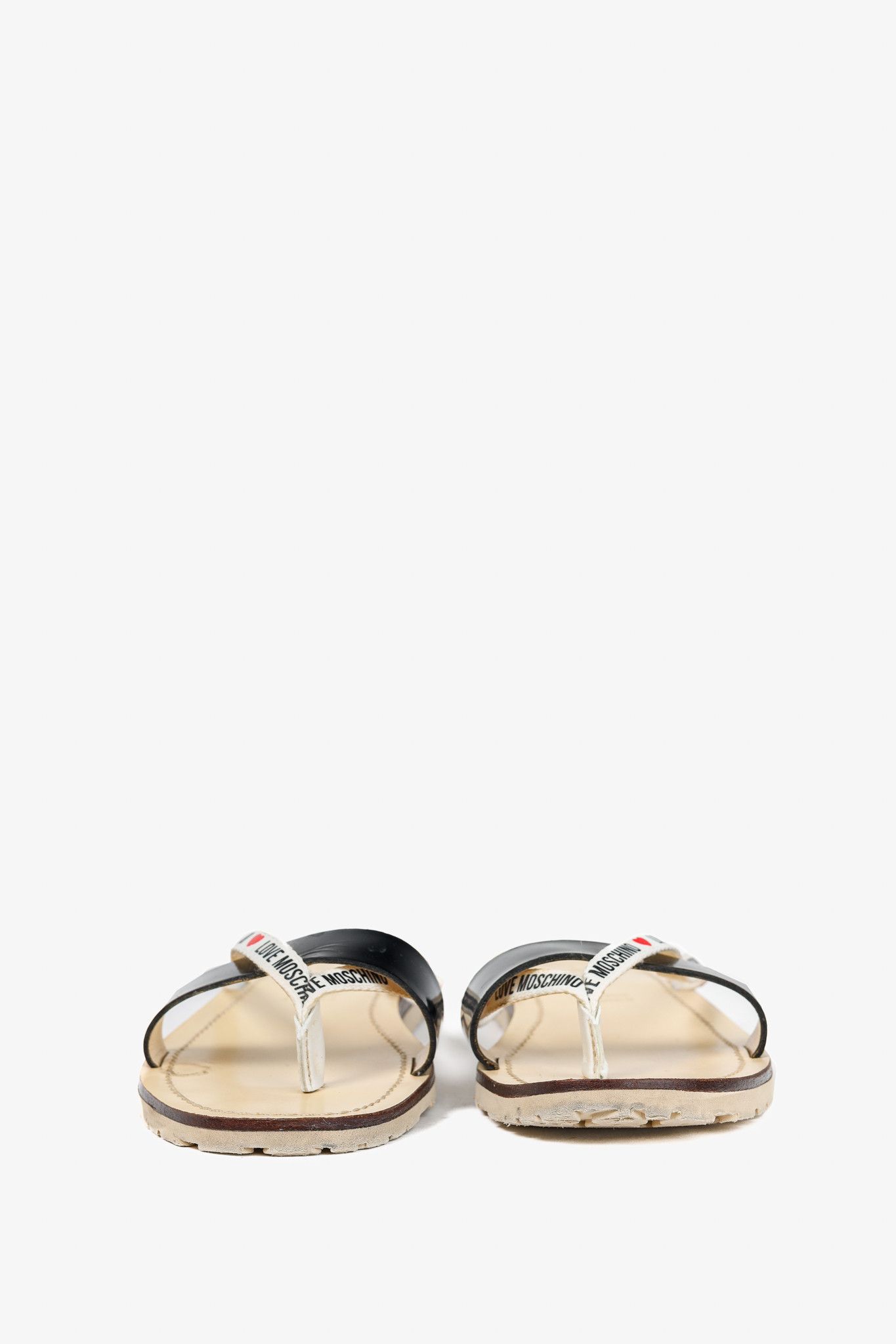 Love Moschino Love Moschino Black PVC Logo-Strap Thong Sandals Size US 8.5 / IT 38.5 - 3 Thumbnail