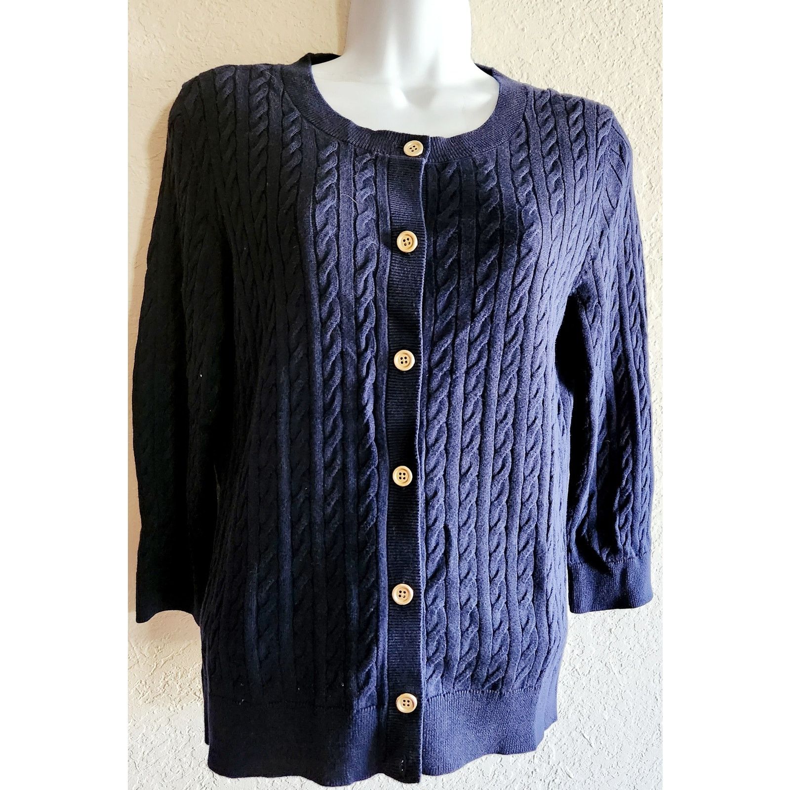 Other Talbots Navy Blue Gold Button Knit Cardigan Small Petite Size S / US 4 / IT 40 - 1 Thumbnail