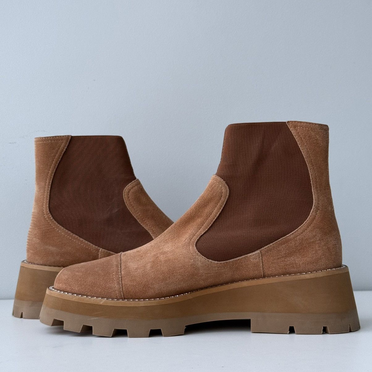 Jimmy Choo Jimmy Choo Suede Boots Caramel Crystal Platform Chelsea Size US 11 / IT 41 - 9 Thumbnail