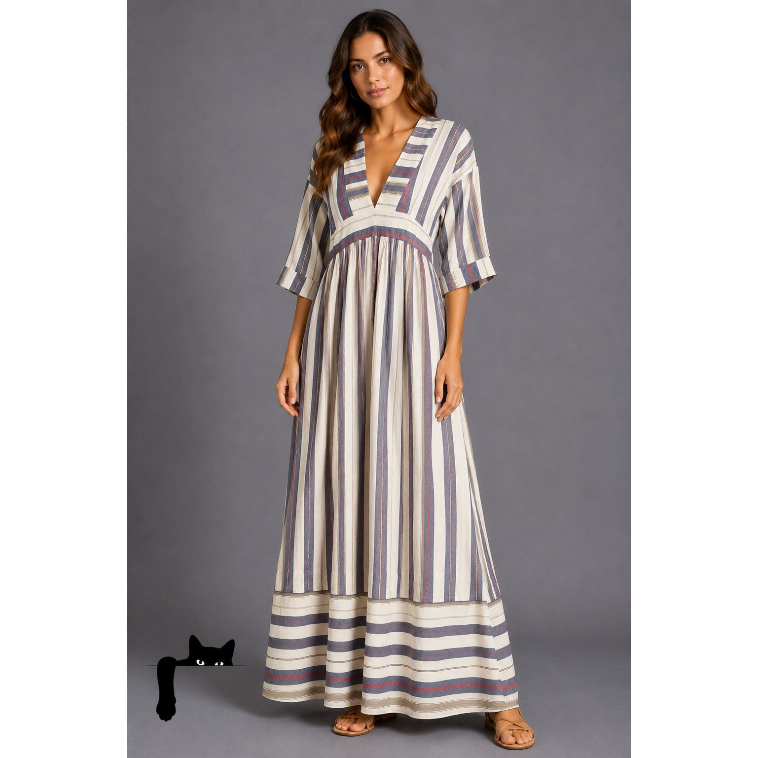 Other Three Graces London Ferrer Stripe Short Sleeve VNeck Dress Size L / US 10 / IT 46 - 3 Thumbnail
