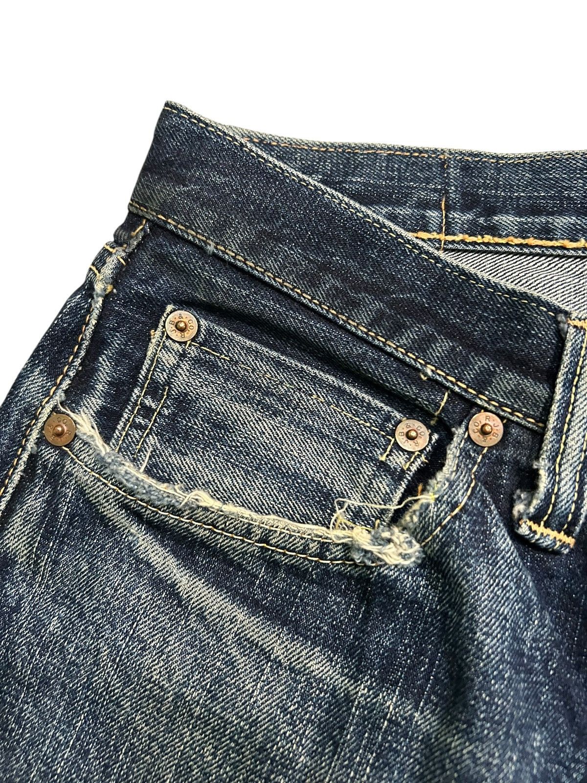 Japanese Brand × Kapital × Vintage R.J.B JAPAN SELVEDGE DISTRESSED DENIM ☠️🎌🎌 Size US 34 / EU 50 - 6 Thumbnail
