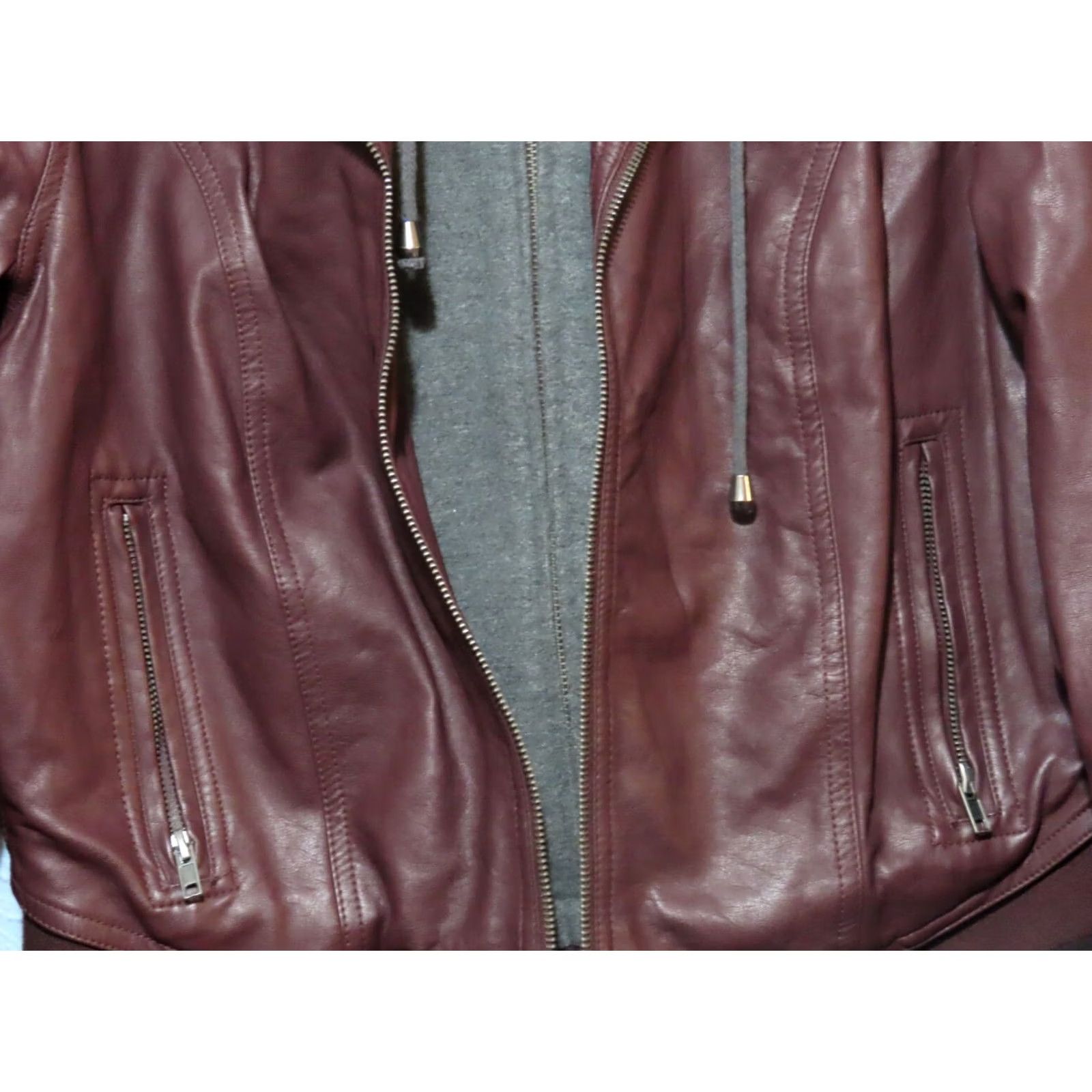 Torrid Torrid Women's Jacket Bomber Hooded Faux Leather Knit Zip Red Full Zip Regular Short Long Sleeve Winter 0 Plus Size XS / US 0-2 / IT 36-38 - 2 Thumbnail