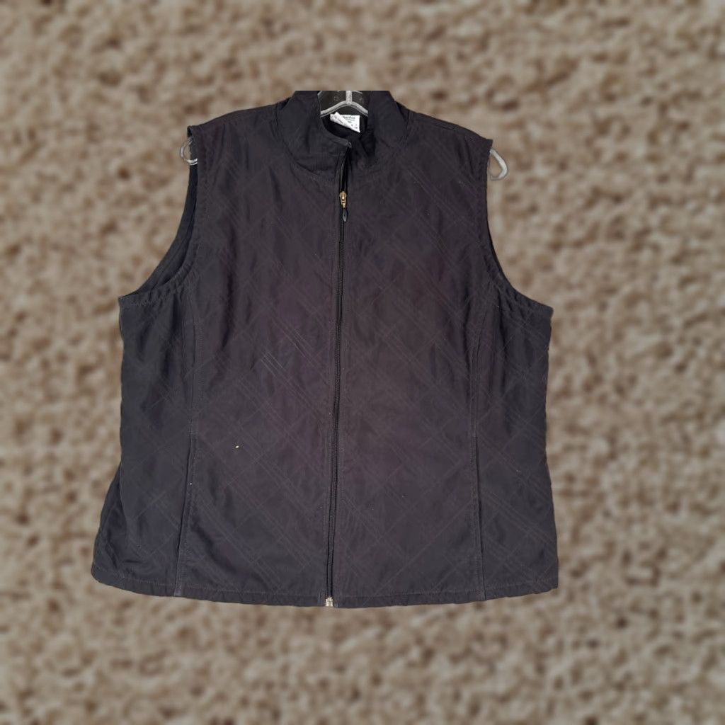 Vintage Columbia Vest Women XL Black Argyle Pattern 100% Polyester Full Zip Pockets Size XL / US 12-14 / IT 48-50 - 1 Thumbnail