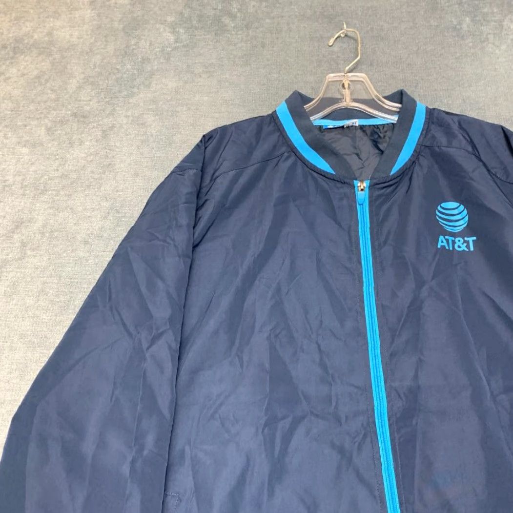 Logo 7 AT&T Bomber Jacket Womens XL Navy Full Zip Pockets Spellout Logo Uniform Work Size XL / US 12-14 / IT 48-50 - 4 Thumbnail