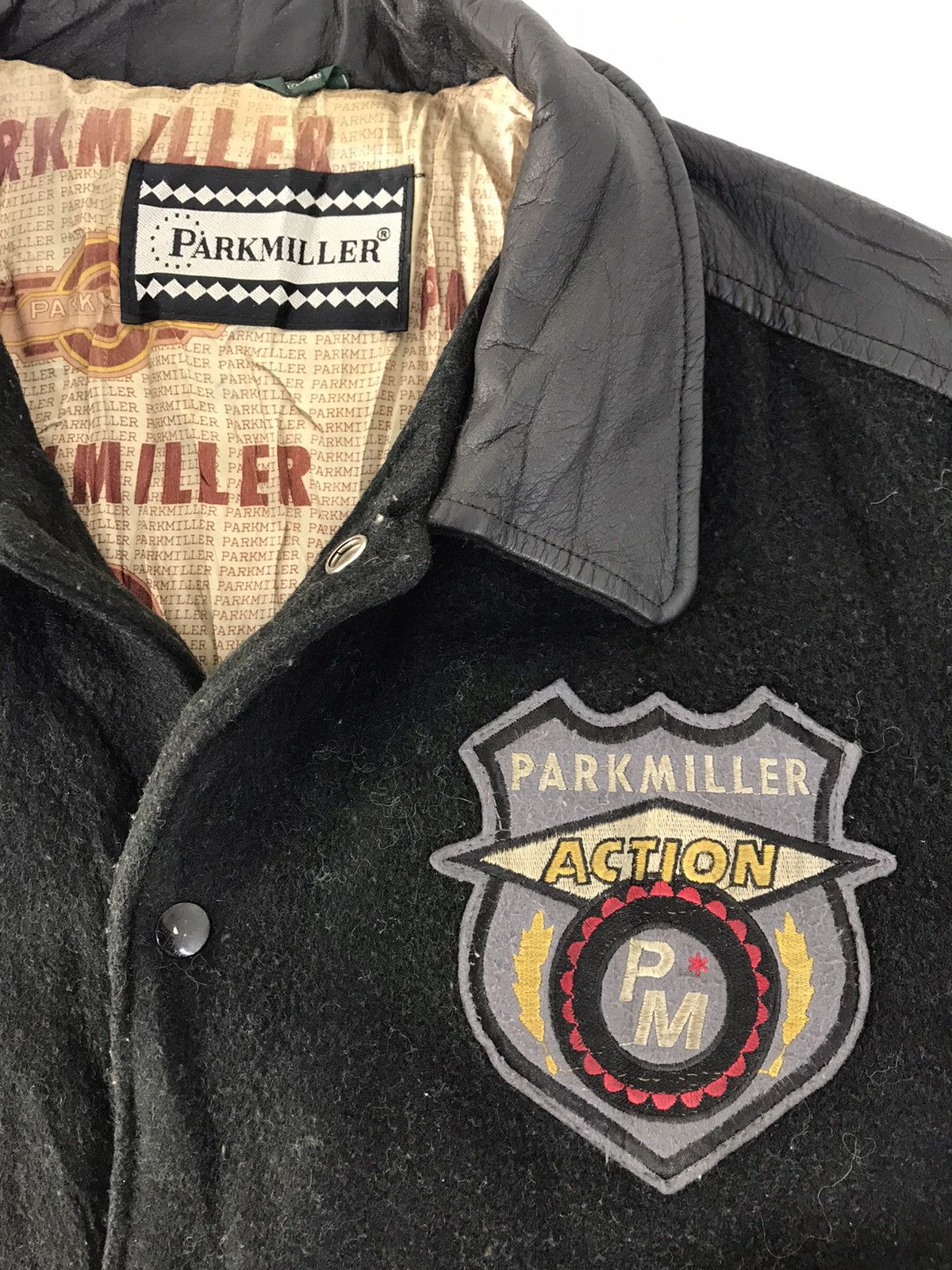 Vintage 90s Park Miller Action Varsity Jacket Leather Sleeve Jacket Size US L / EU 52-54 / 3 - 4 Thumbnail