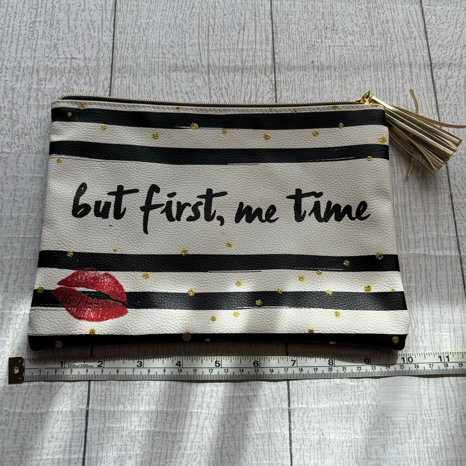Other Black & White Striped Makeup Bag with Gold Dots NWOT Size ONE SIZE - 9 Thumbnail