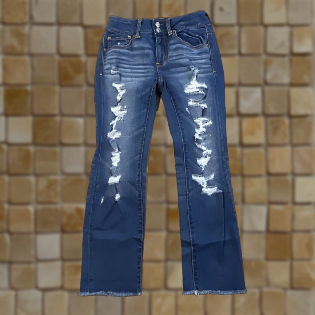 American Eagle Outfitters AMERICAN EAGLE Artist Crop Jeans Size 4 Regular Blue Super Stretch Low Rise Womens Size 27" / US 4 / IT 40 - 1 Thumbnail