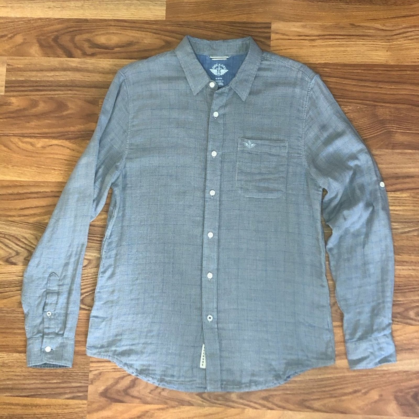 Dockers Dockers Doublecloth Button-up Cotton Shirt Gray Blue Medium Size US M / EU 48-50 / 2 - 3 Thumbnail