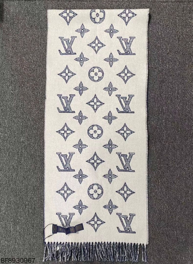 Louis Vuitton Louis Vuitton White and blue double-sided full-print scarf Size ONE SIZE - 2 Thumbnail