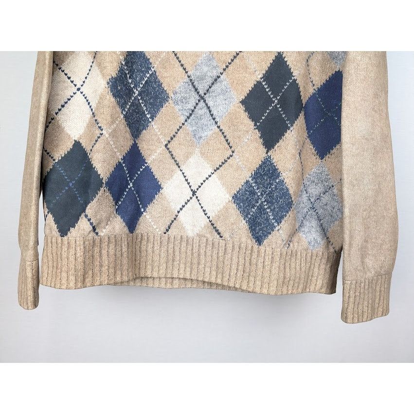 Bottega Veneta o1rshd1 Argyle Printed Leather Sweater in Camel/Grey/Blue Size US M / EU 48-50 / 2 - 5 Thumbnail
