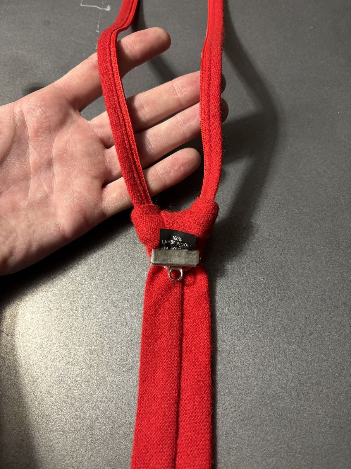 Vintage Vintage Pre-Tied Necktie Zipper Skinny Lambswool Red Wool 90 Size ONE SIZE - 6 Thumbnail