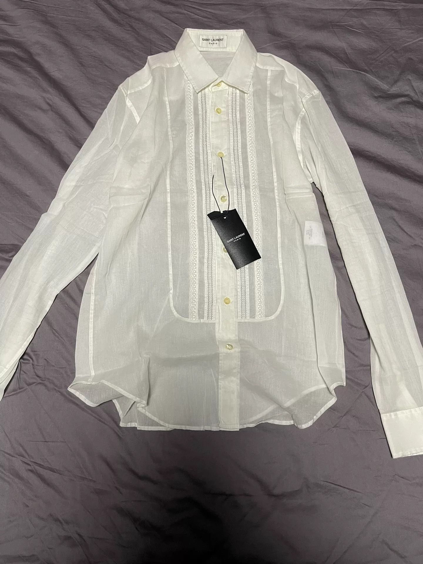 Saint Laurent Paris Saint Laurent Vintage Distressed Embroidered Shirt Size US S / EU 44-46 / 1 - 1 Thumbnail