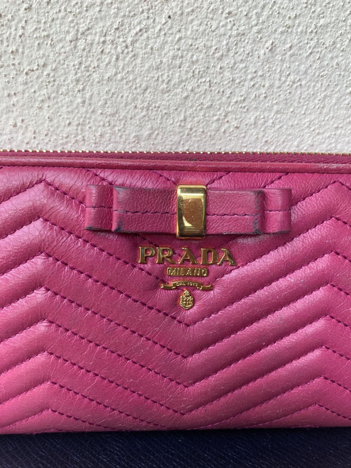 Prada Prada Saffiano Chevron Ribbon Peonia Pink Wallet Size ONE SIZE - 2 Thumbnail
