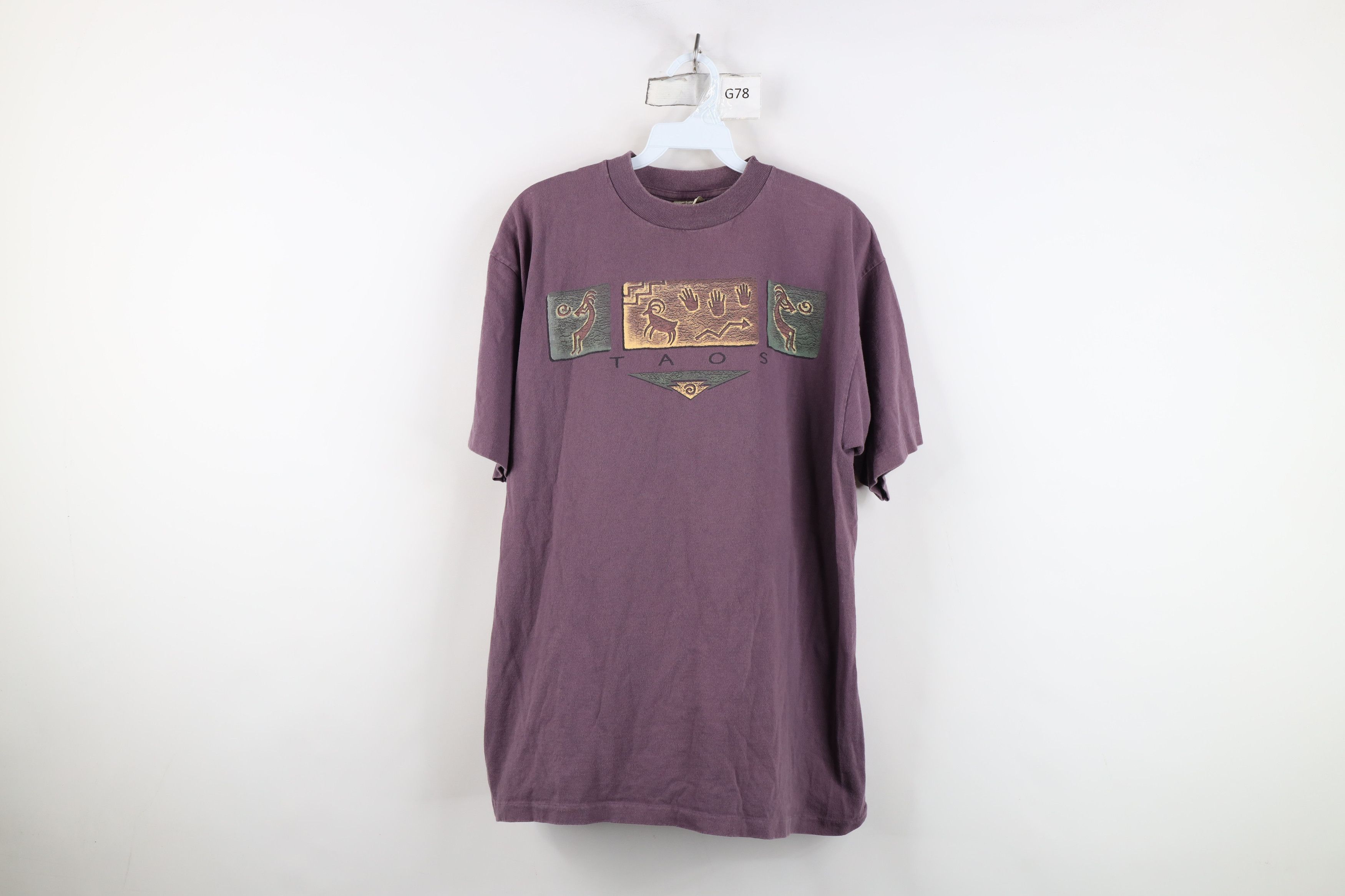 Vintage Vintage 90s Spell Out Taos Kokopelli Cave Art T-Shirt USA Size US L / EU 52-54 / 3 - 1 Thumbnail
