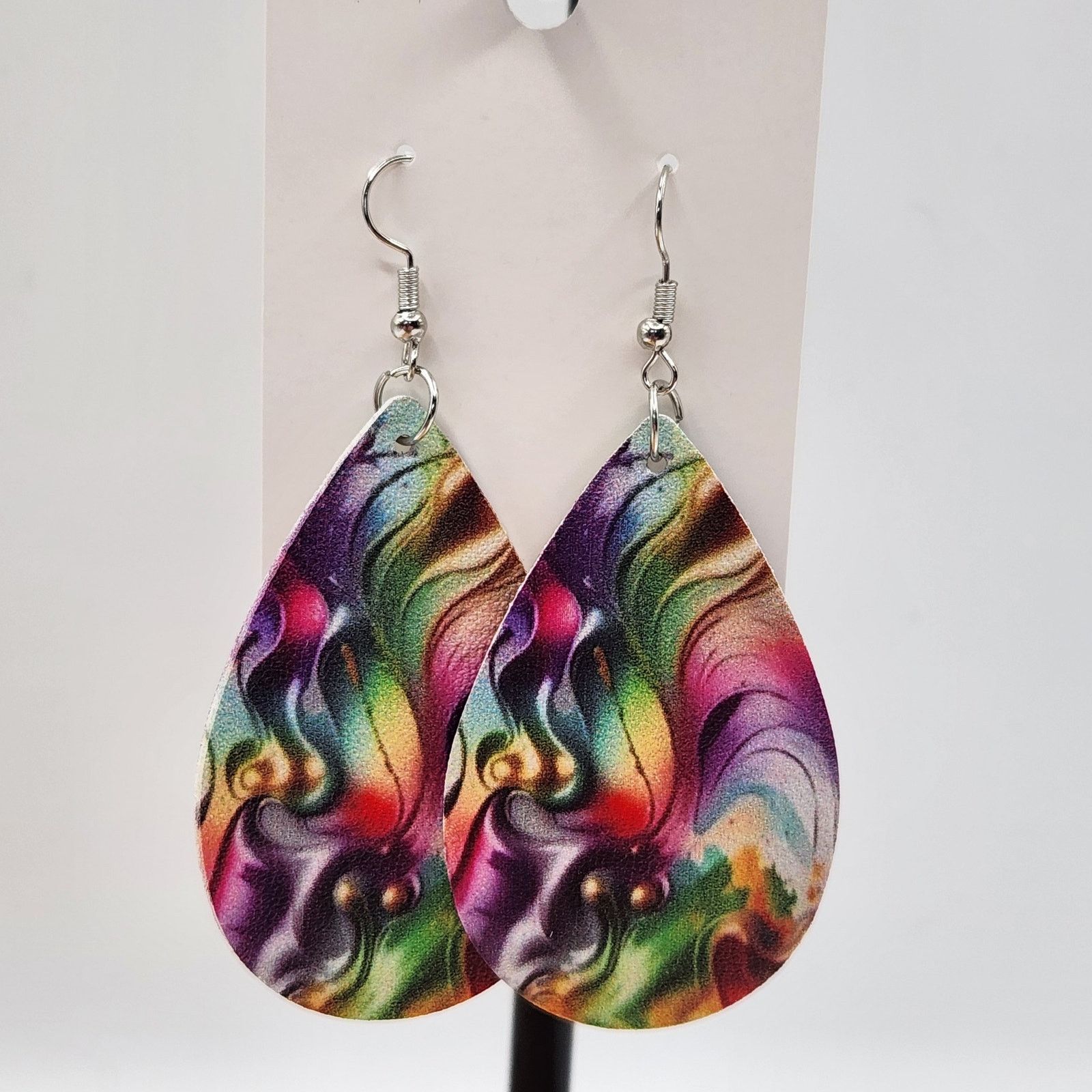 Other Floral Wave Faux Leather Teardrop Earrings Purple & Pink New Size ONE SIZE - 2 Thumbnail