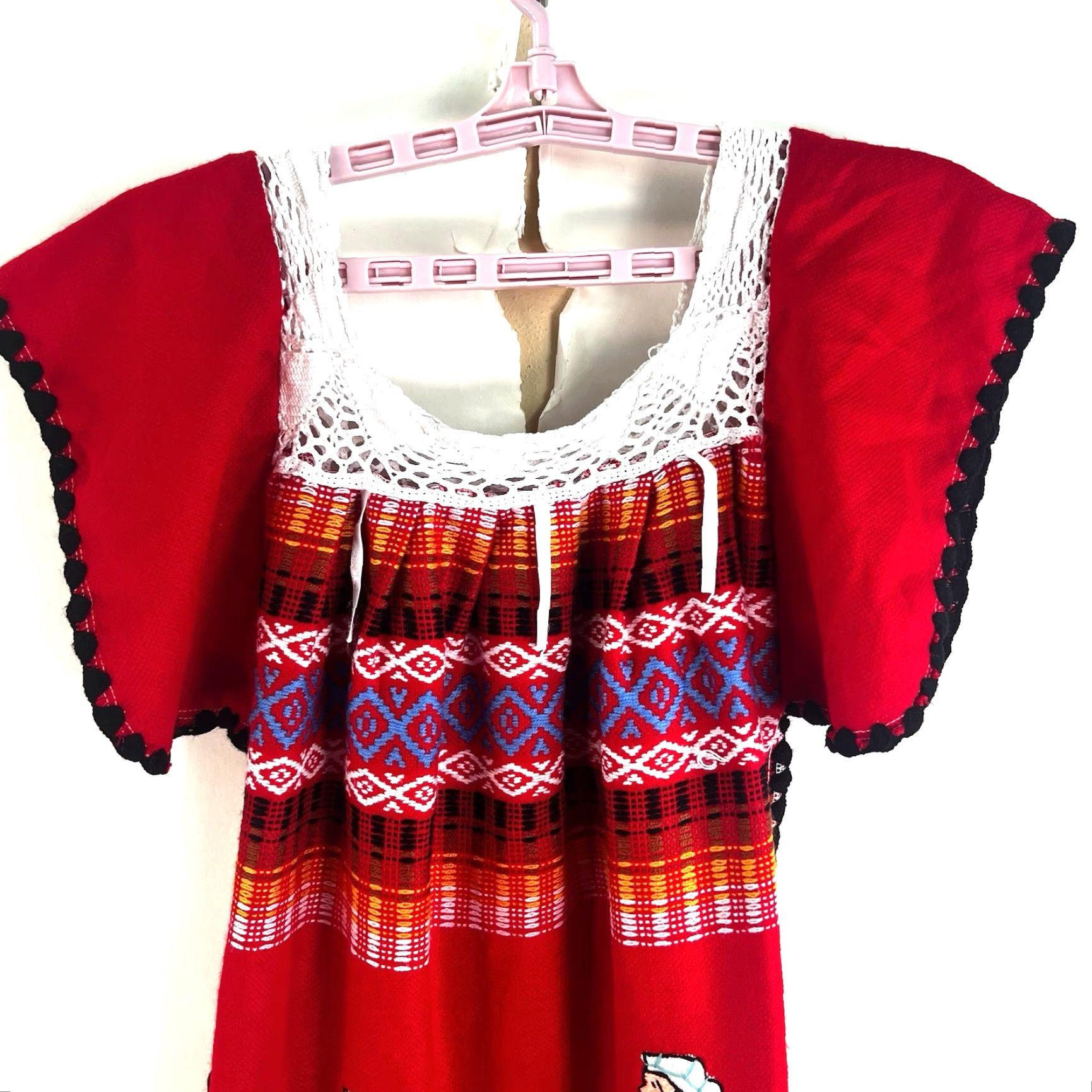 Vintage VINTAGE Geometric Embroidered Kaftan Dress, Wool, Large, Red, 80s, Womens Size L / US 10 / IT 46 - 2 Thumbnail