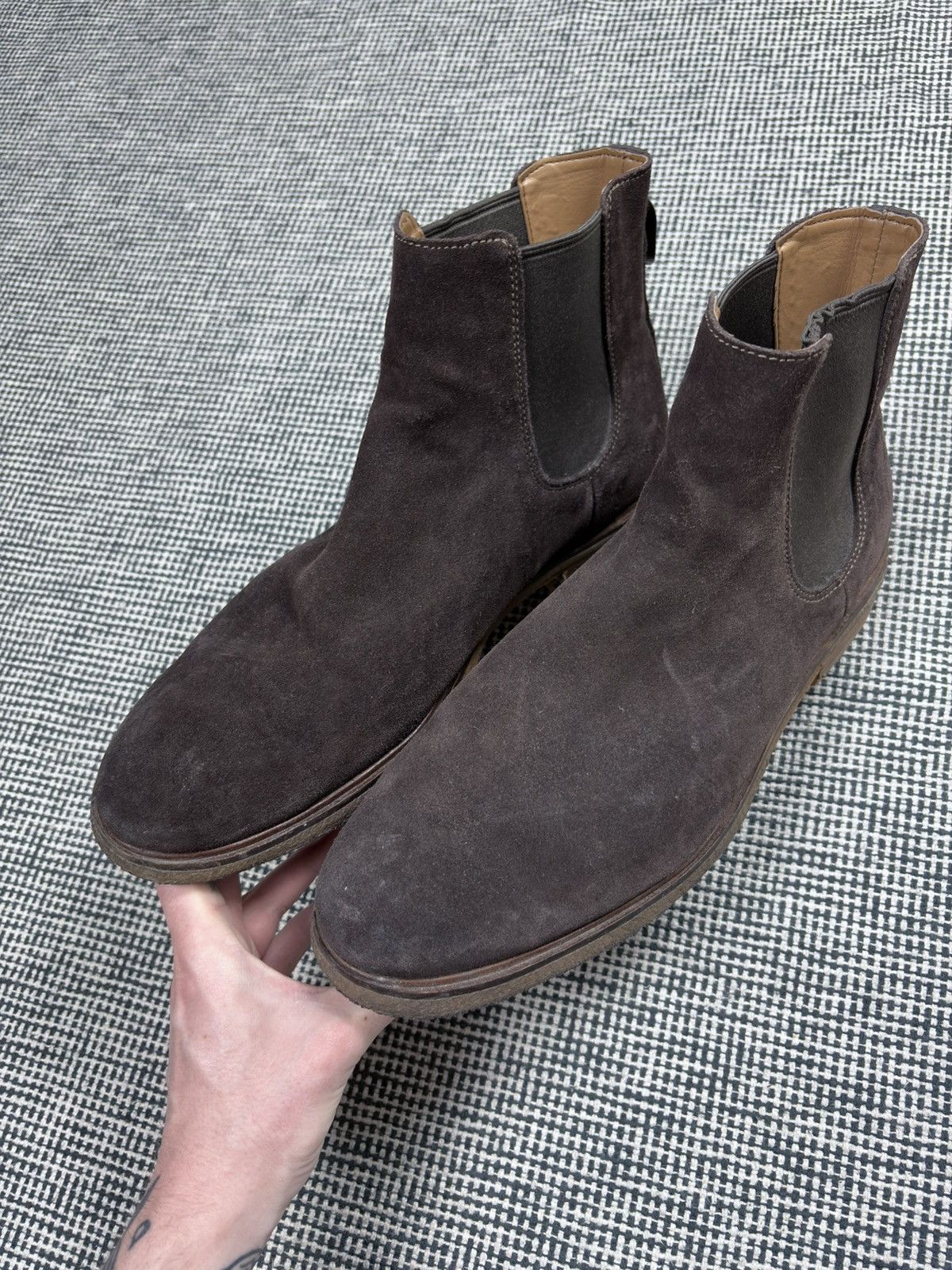 Designer Clarks Chelsea suede brown boots old money casual Size US 12 / EU 45 - 7 Thumbnail