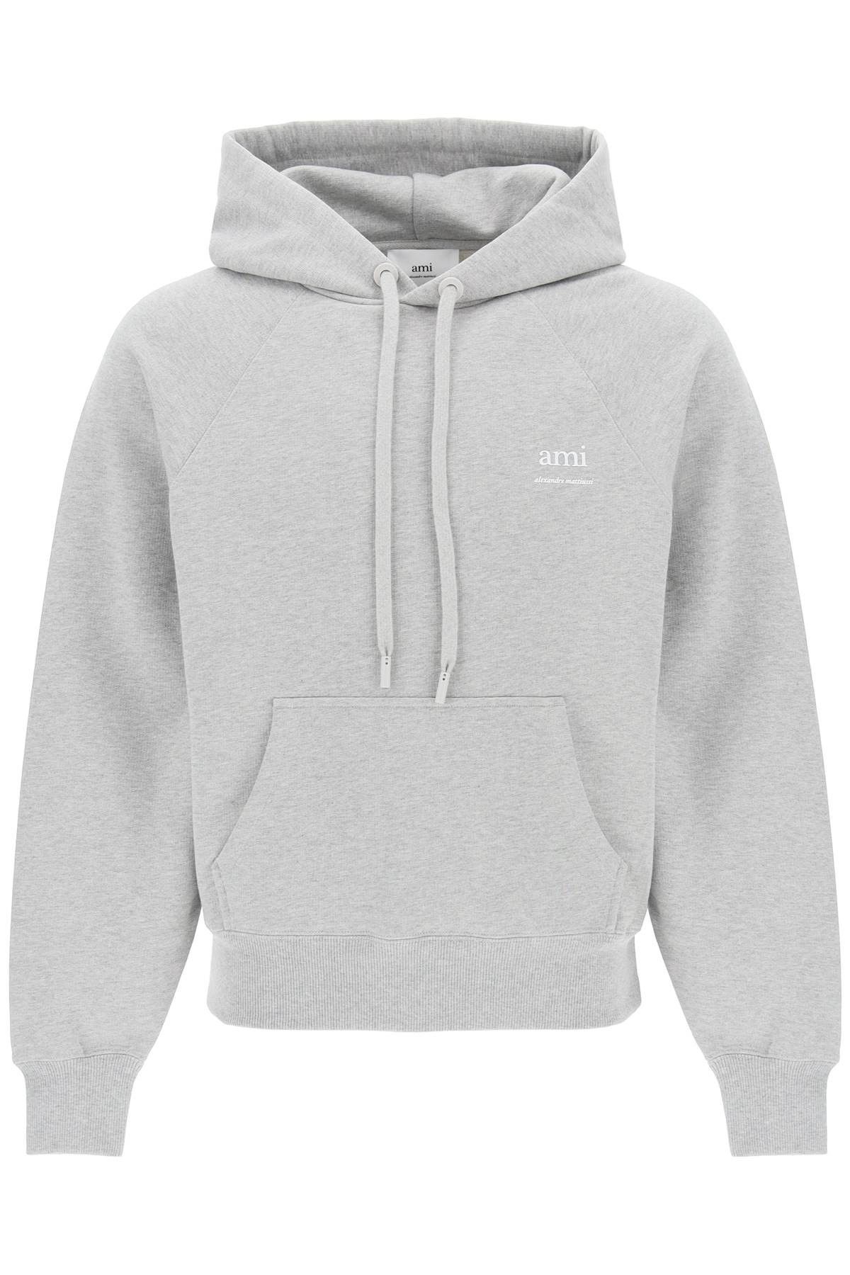 image of Ami Alexandre Matiussi Organic Cotton Hoodie With Hood in Gris Cendre Chine, Women's (Size Medium)