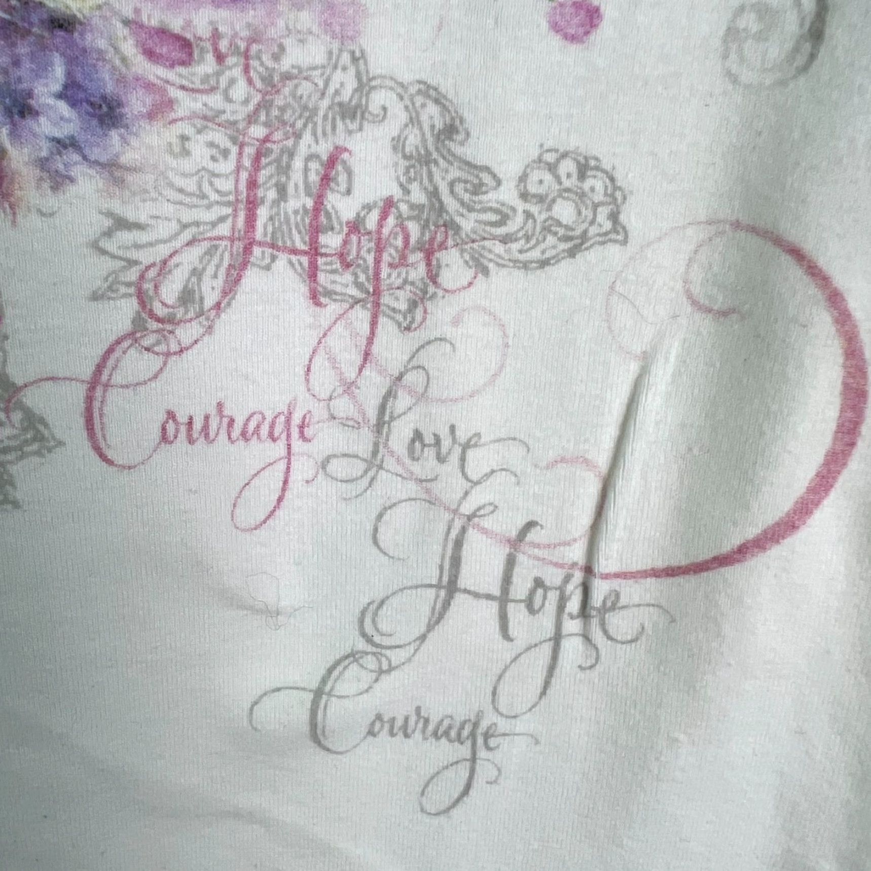 Hope VINTAGE Bradford Exchange Courage Love Hope Floral Top Womens S Pink White Round Neck Long Sleeve T-Shirt - Mens? (Wait) Size S / US 4 / IT 40 - 2 Thumbnail