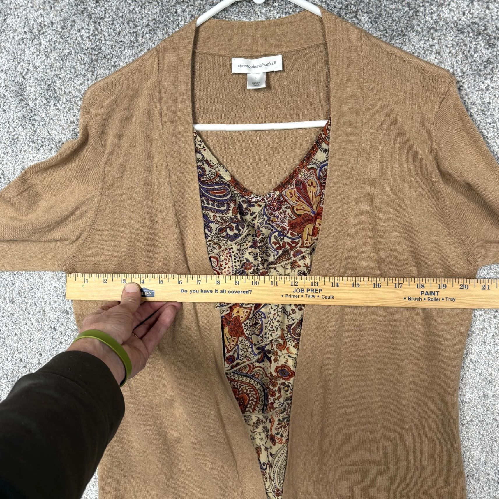 Vintage Christopher & Banks Cardigan Womens Large Tan Paisley Boho Floral Tiered Cardigan Sweater L Womens Knitted Layering Bohemian Casual Size L / US 10 / IT 46 - 4 Thumbnail